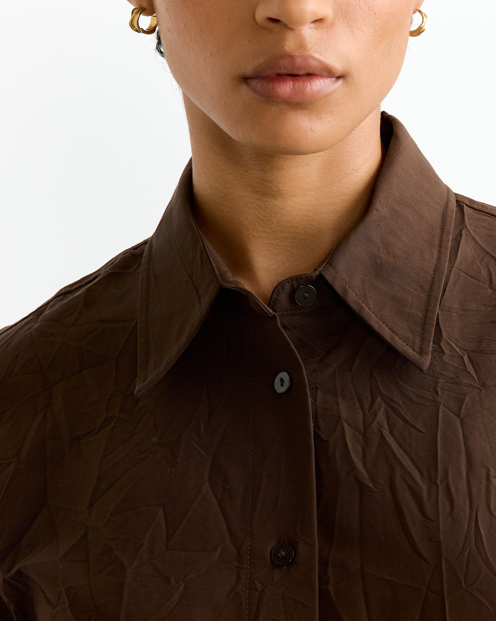 Crinkled Oversized Shirt in Brown