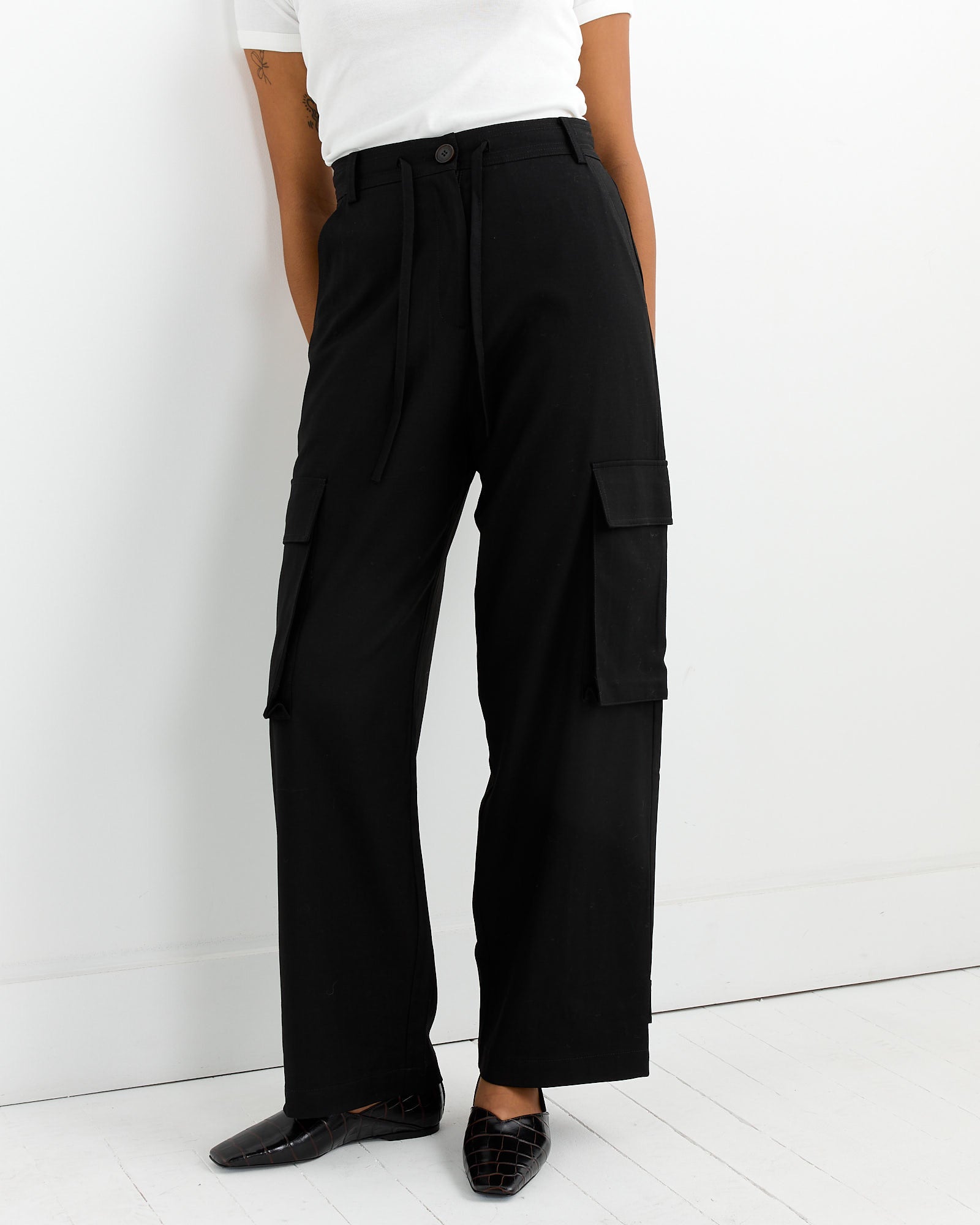 Wool Blend Cargo Pant in Black