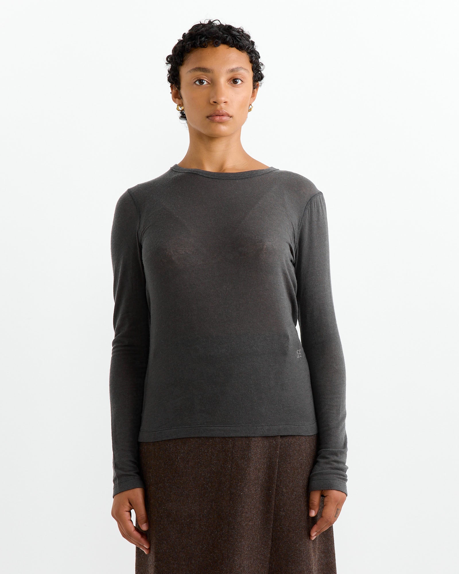 Wool Tencel Crewneck Top in Charcoal