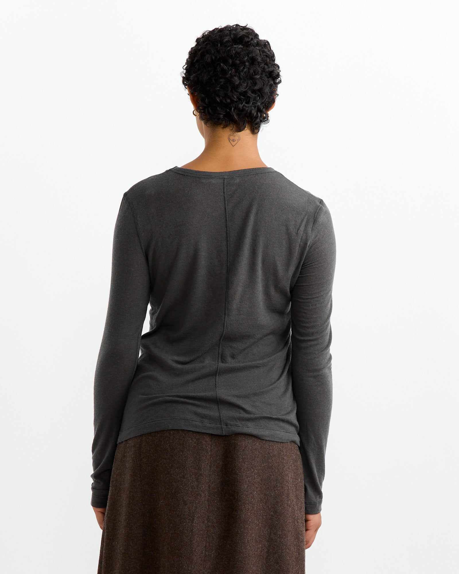 Wool Tencel Crewneck Top in Charcoal