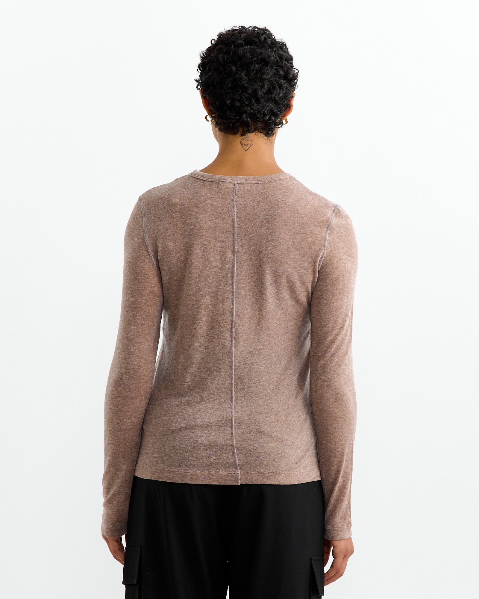 Wool Tencel Crewneck Top in Light Heather Brown