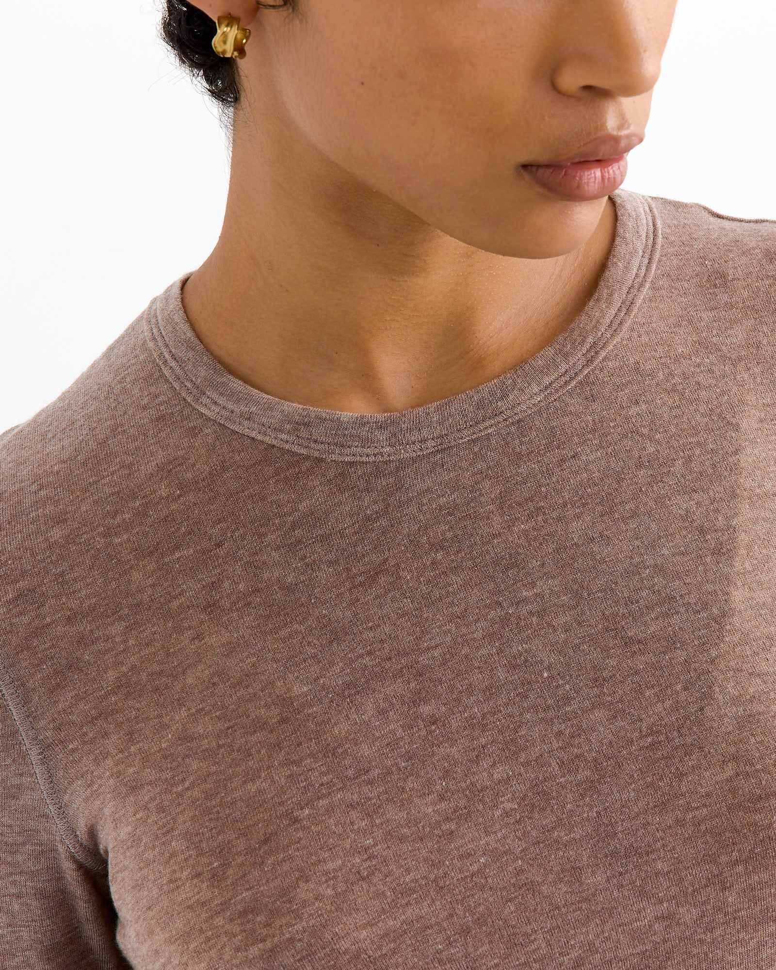 Wool Tencel Crewneck Top in Light Heather Brown