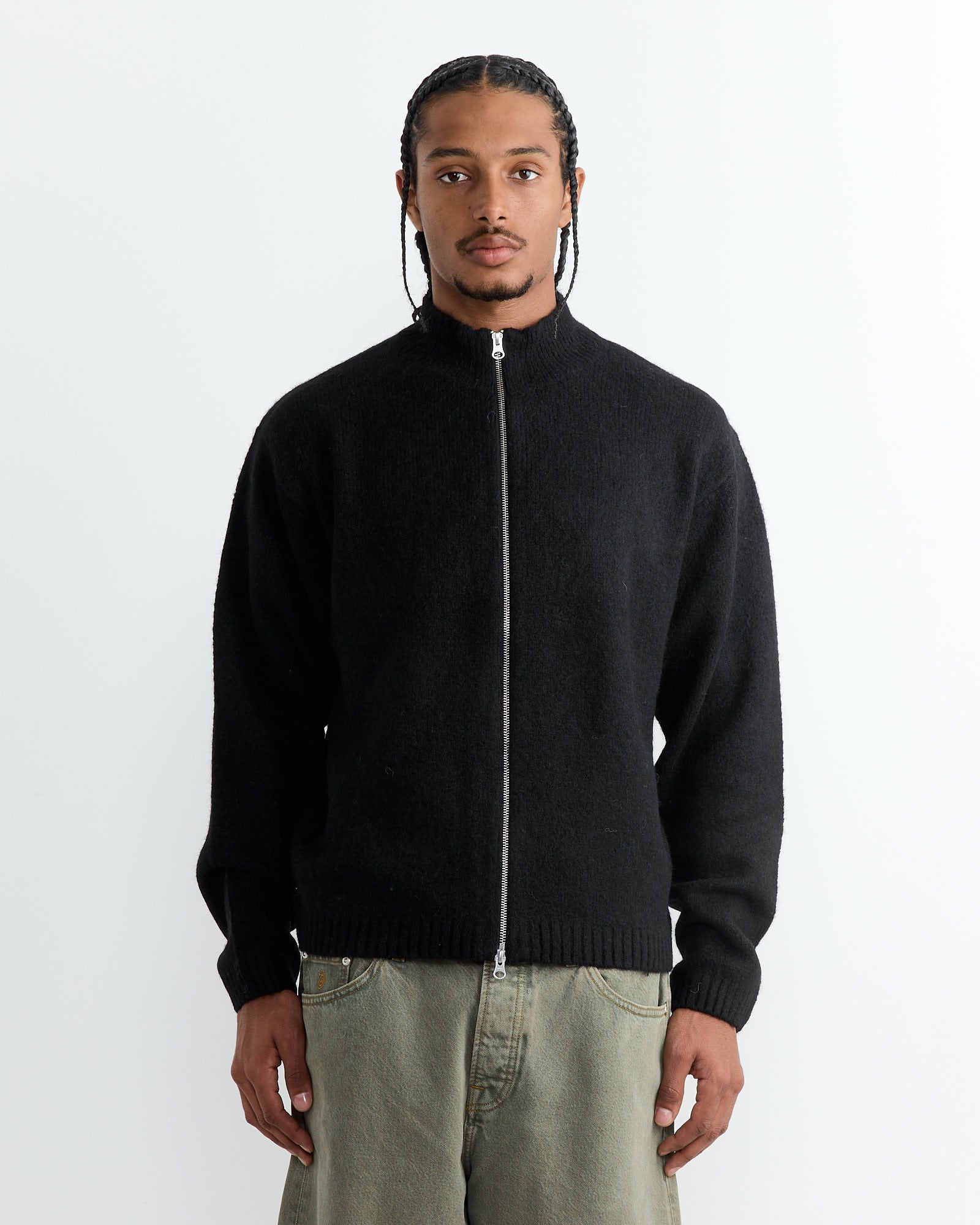 Stussy Brushed Mock Full Zip Sweater Black - Black / L (264492)