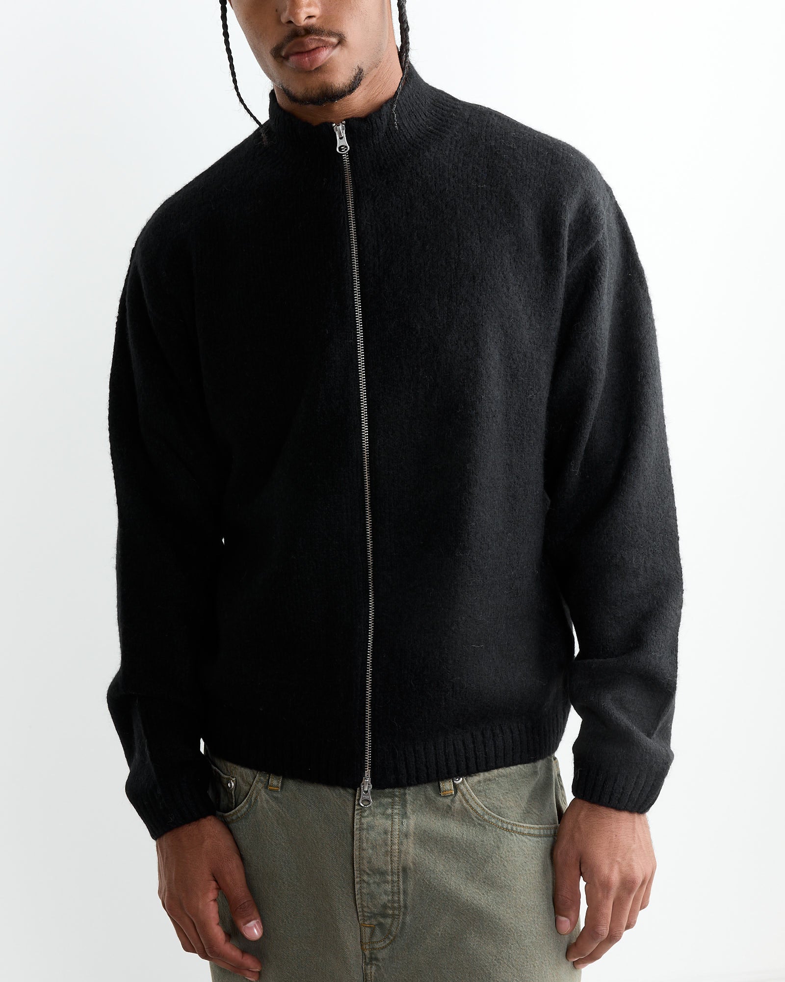 Stussy Brushed Mock Full Zip Sweater Black - Black / L (264492)