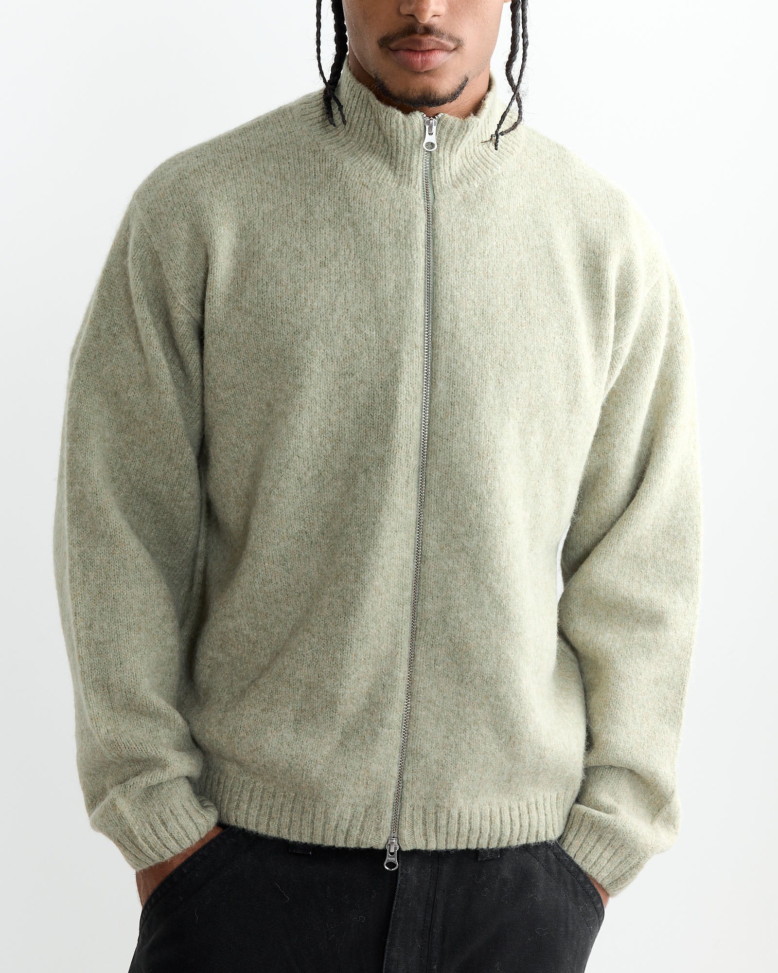 Stussy Brushed Mock Full Zip Sweater Sage - Sage / L (264496)