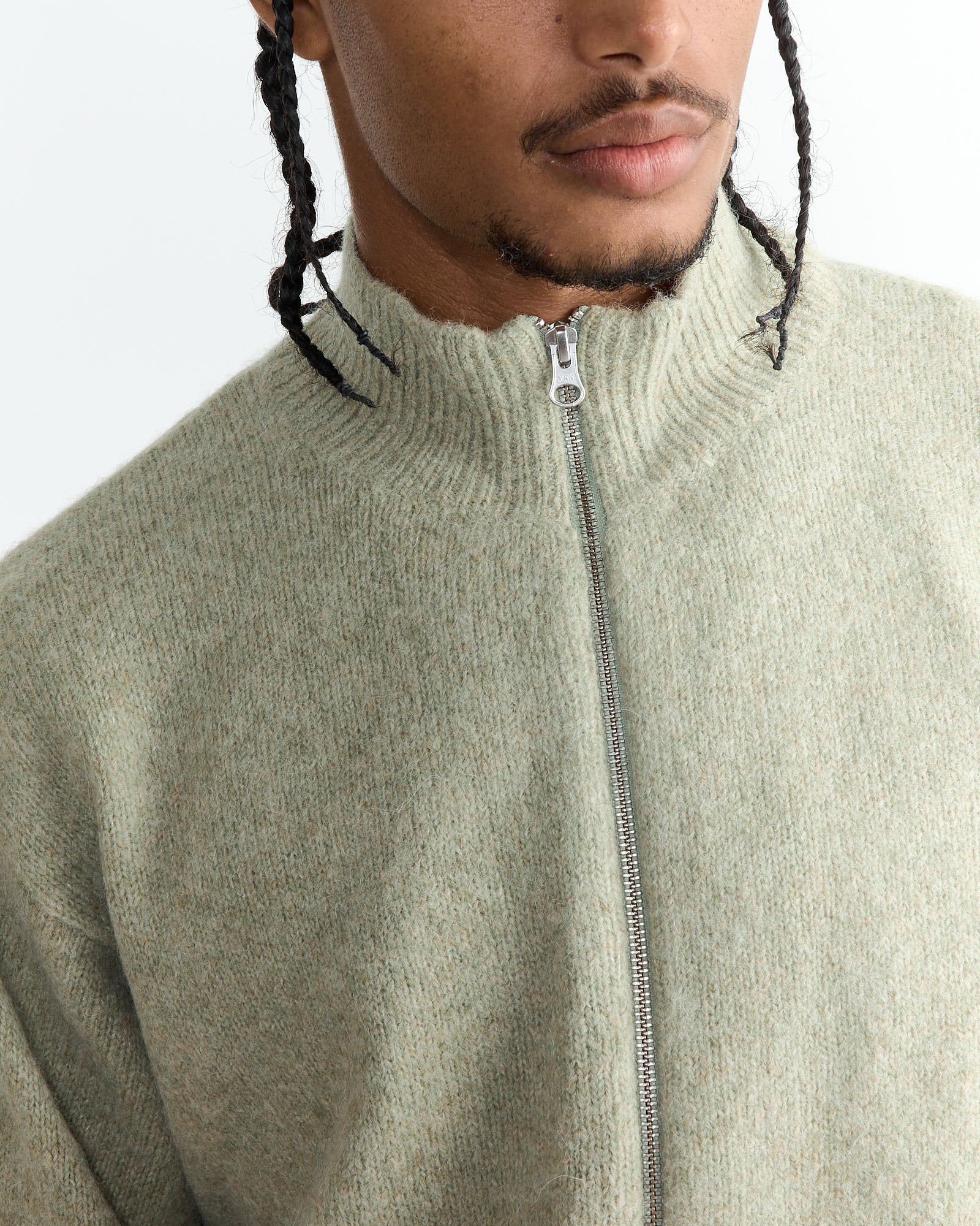 Stussy Brushed Mock Full Zip Sweater Sage - Sage / L (264496)