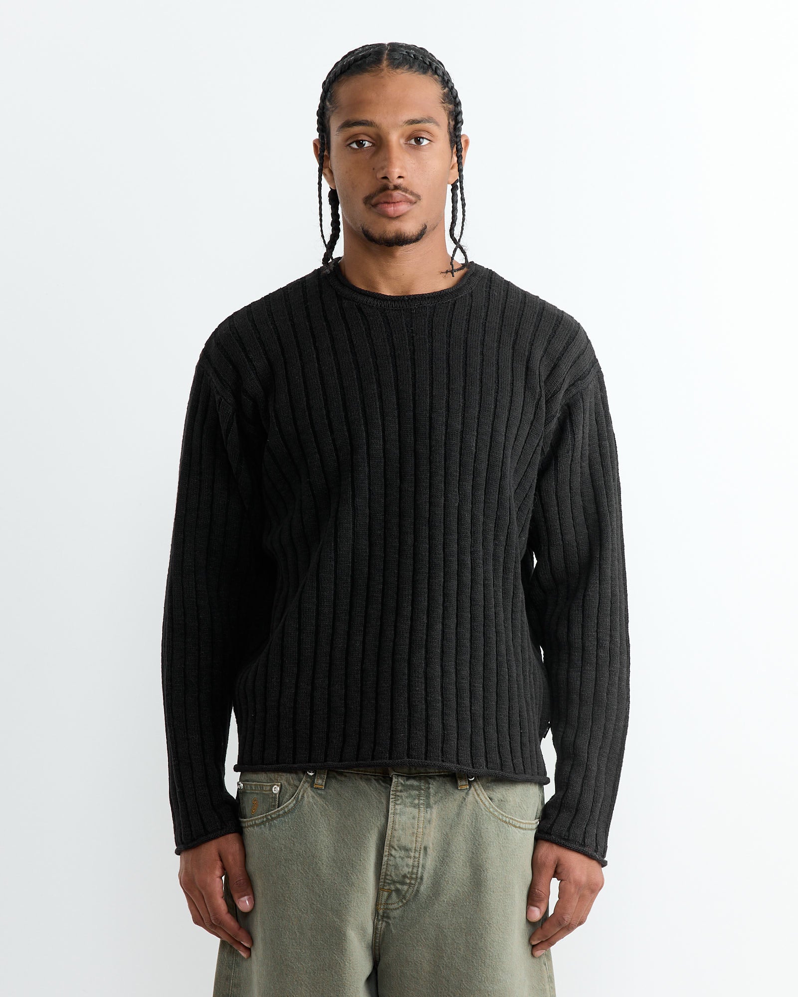 Stussy Cotton Slub Rib Crew Black - Black / L (264500)