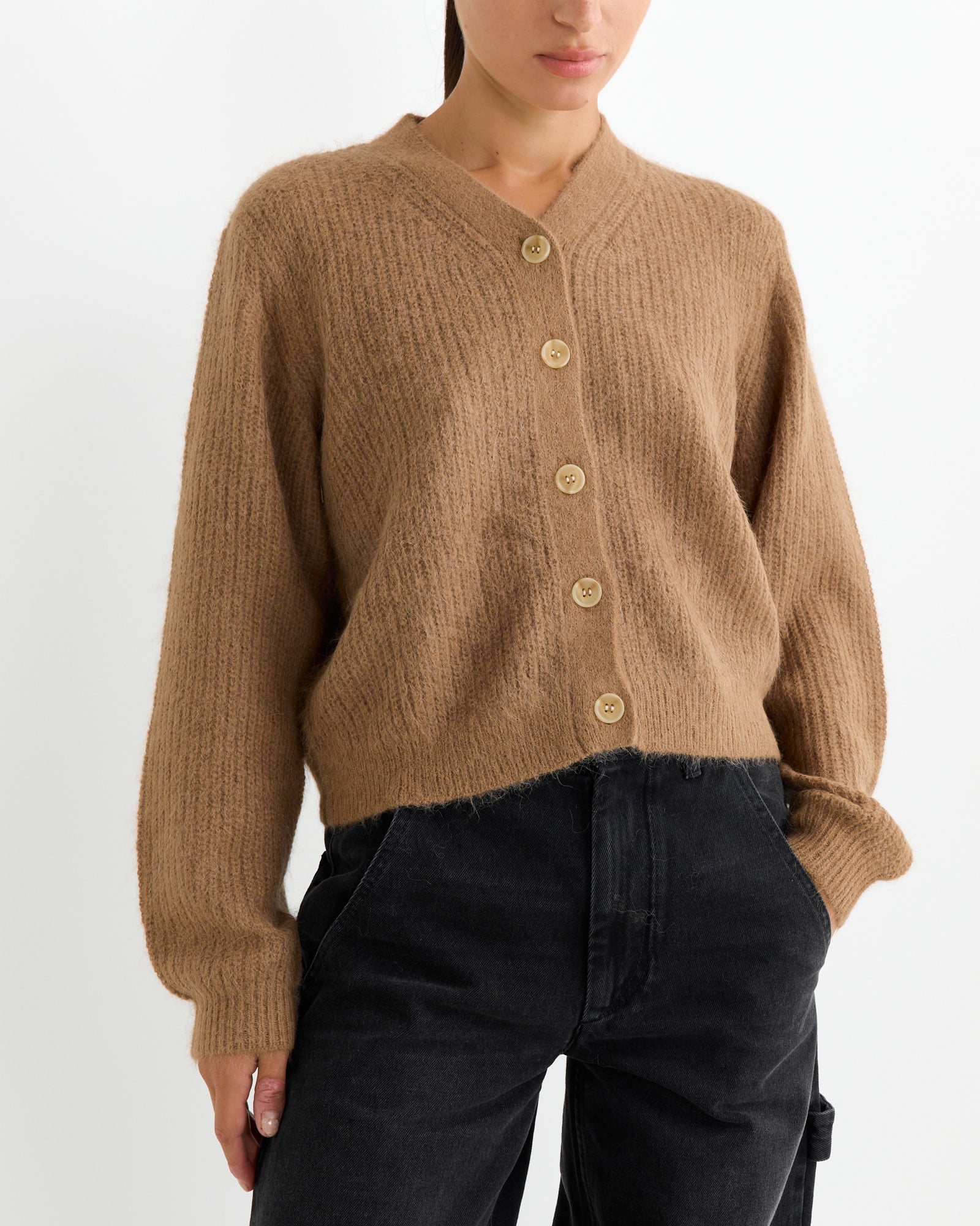 Nia Shrunken Cardigan in Camel