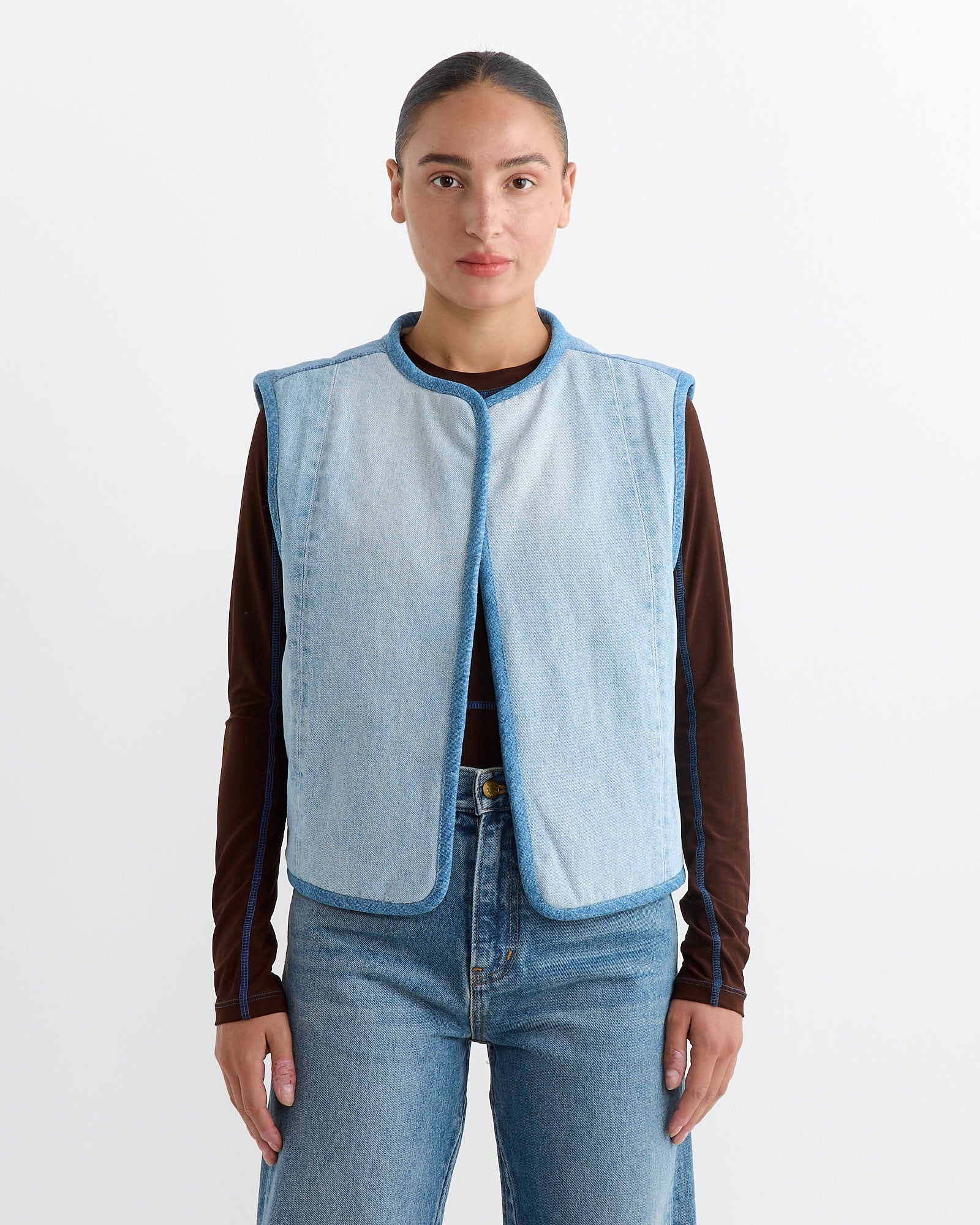 B Sides Reversible Rework Denim Sherpa Vest Oatmeal - Oatmeal / XS/S (264889)