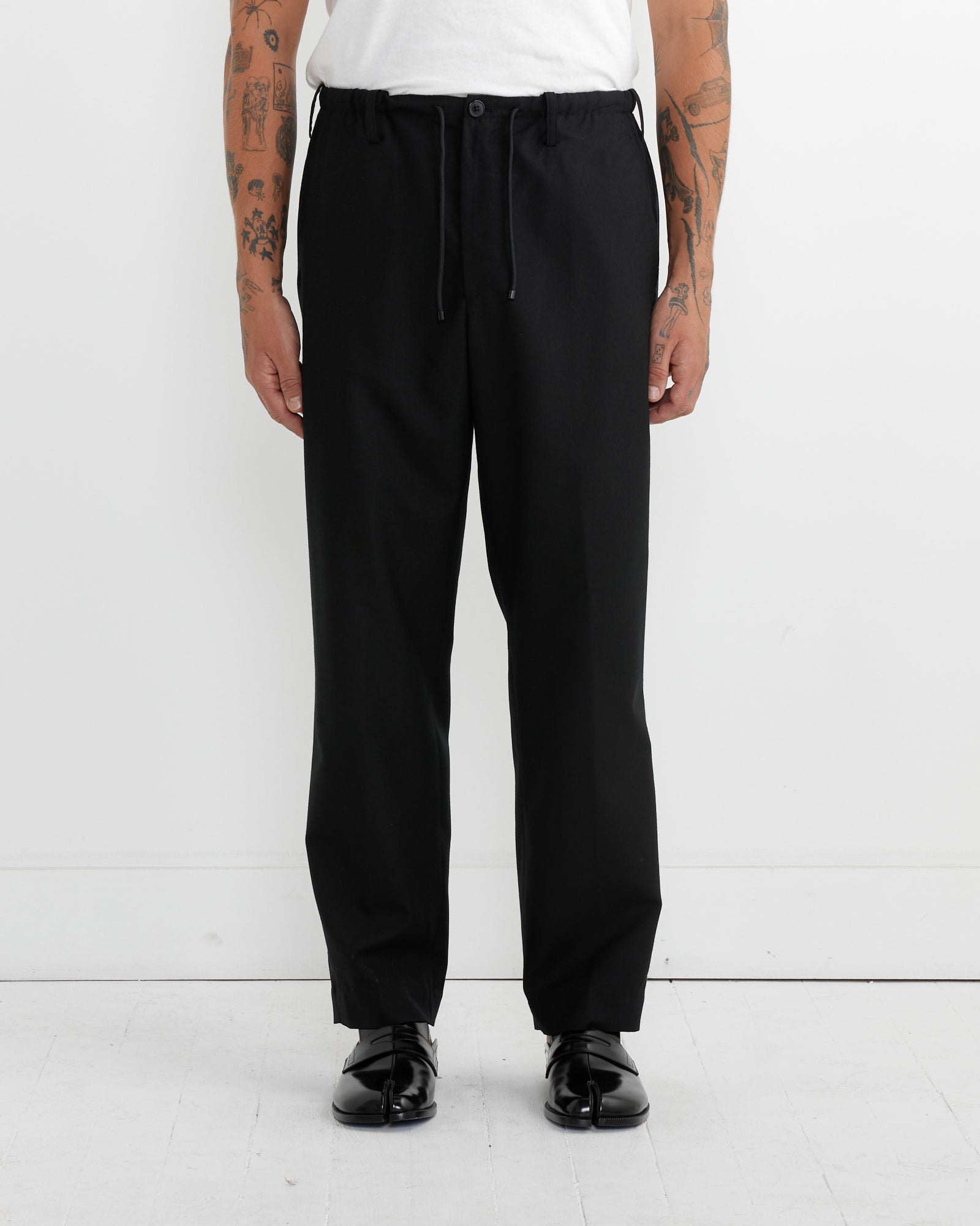 Wool Drawstring Pant in Black