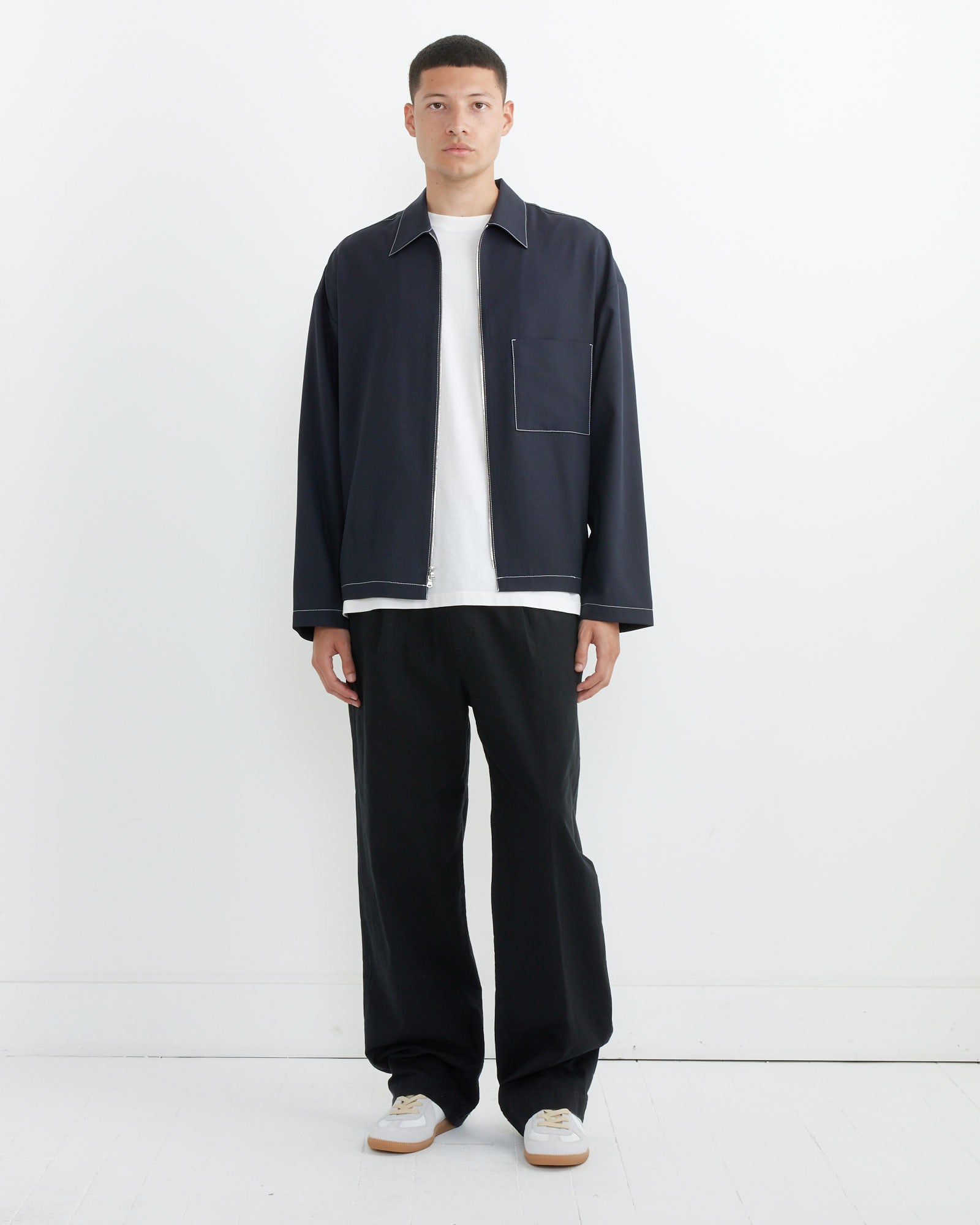 SMOCK Contrast Stitch Enzo Shirt L/S in Tropical Wool Midnight - Midnight / L (265375)