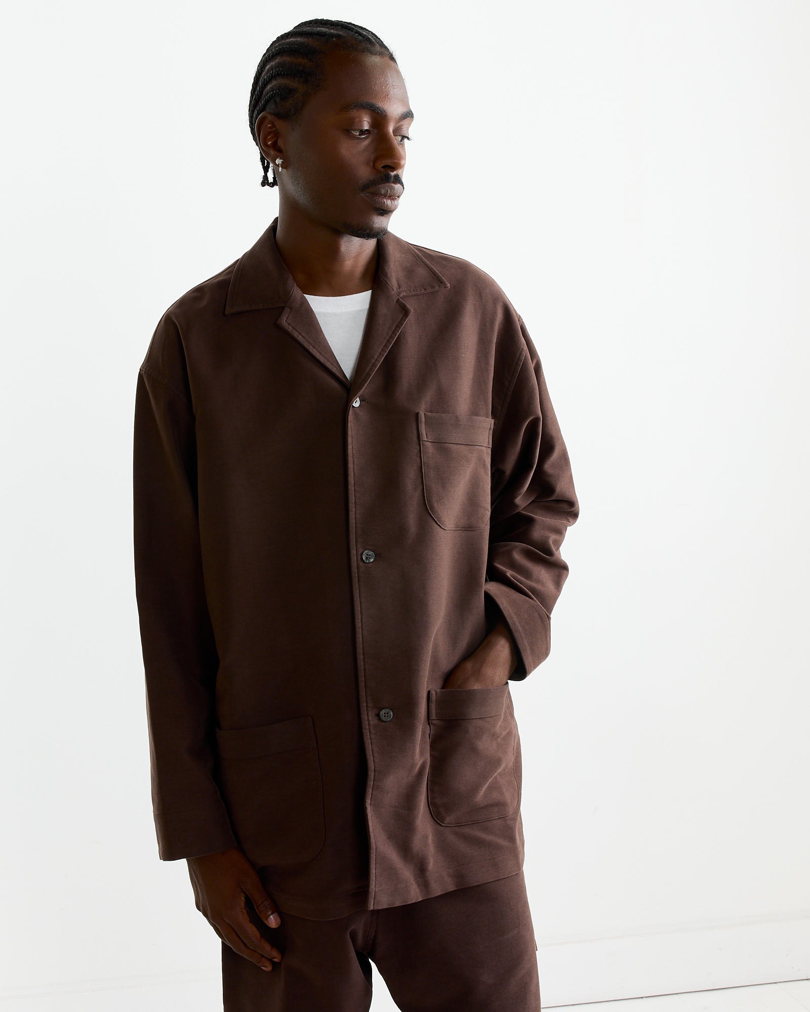 Cotton Silk Moleskin Jacket in Brown