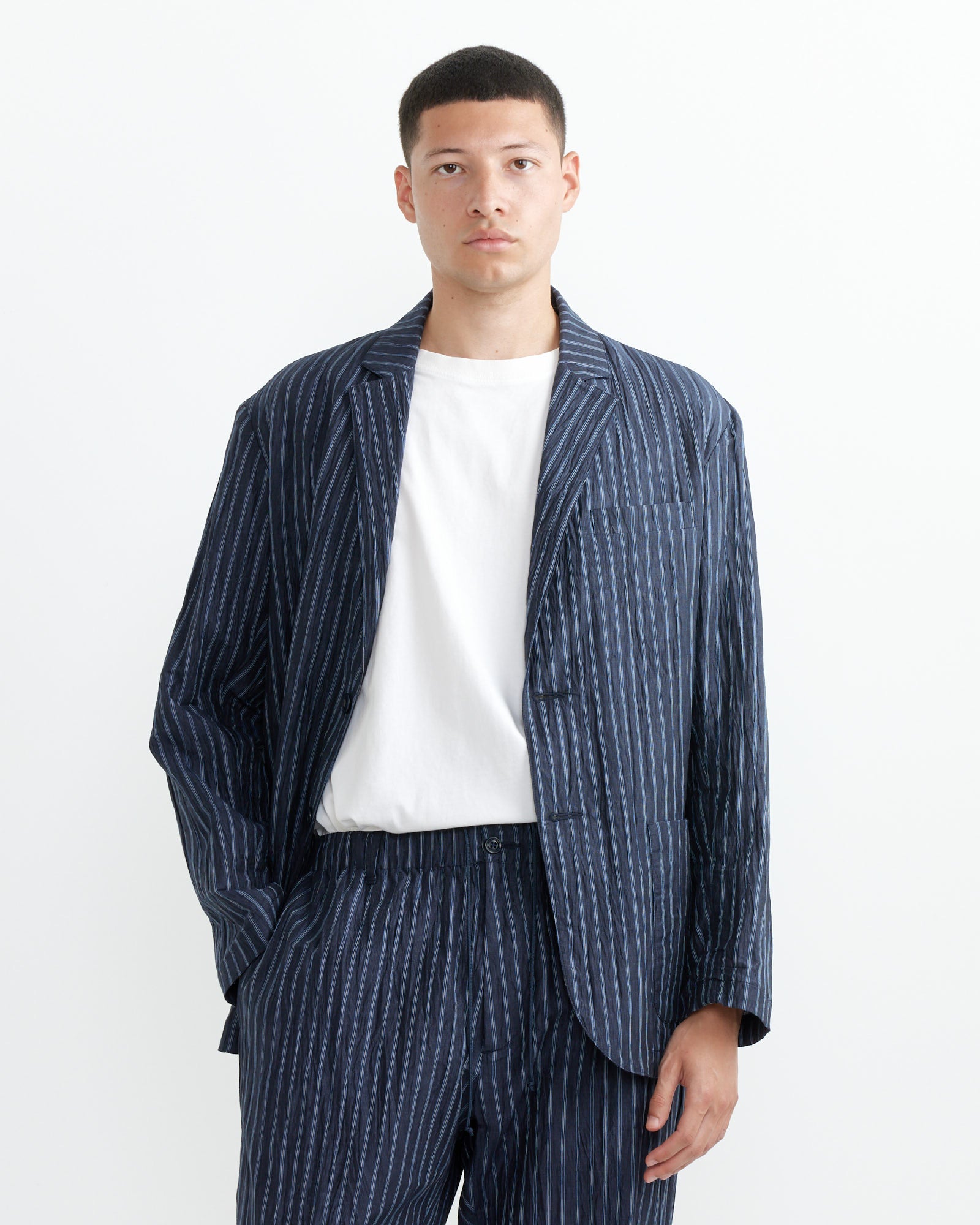 SMOCK Blazer in Crinkle Stripe Navy - Navy / L (265473)