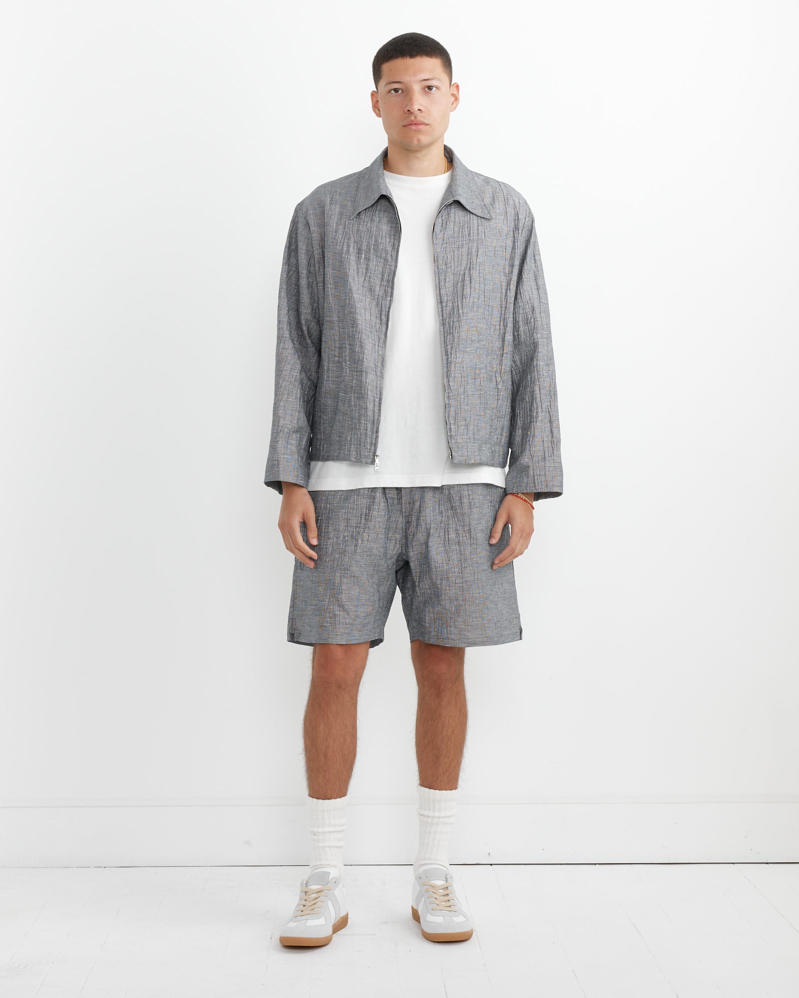 Zip Jacket Crinkle Check in Black/White