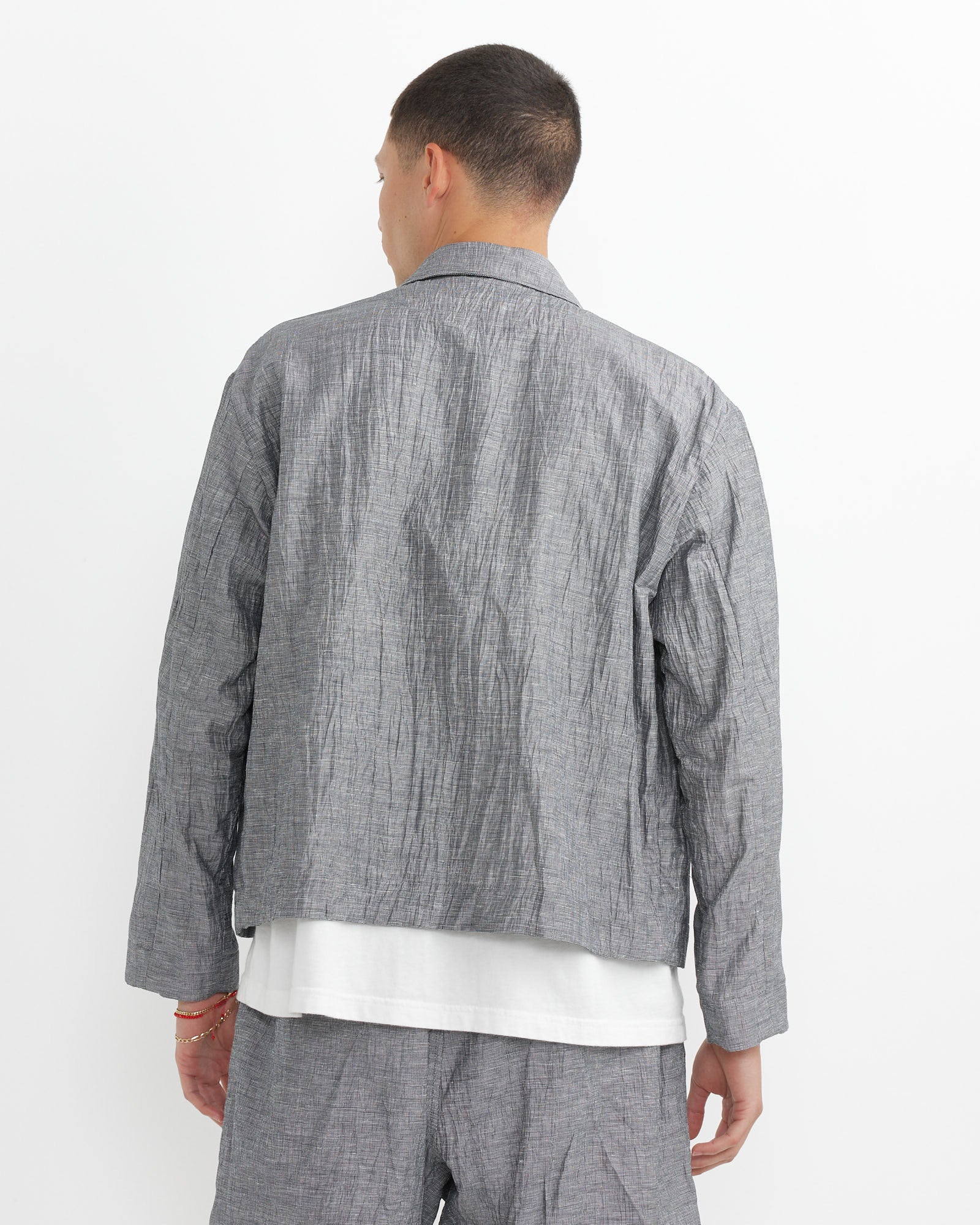 Zip Jacket Crinkle Check in Black/White