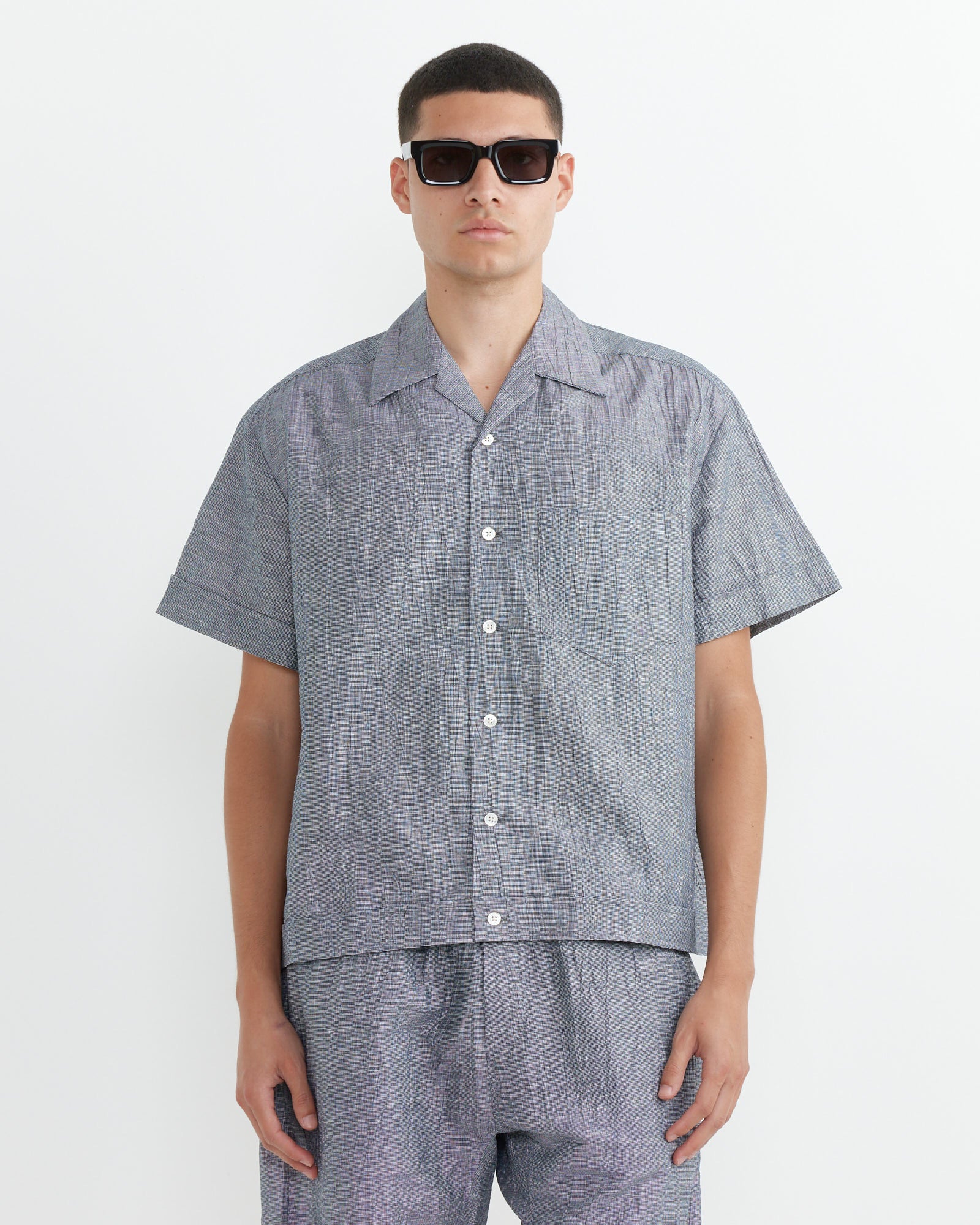 SMOCK Bongo Shirt S/S in Crinkle Check Black/White - Black/White / L (265487)