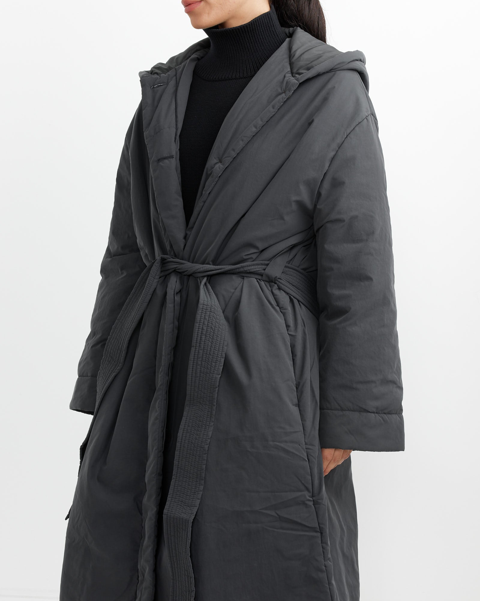 Kariba Wrap Puffer Coat in Darkest Navy