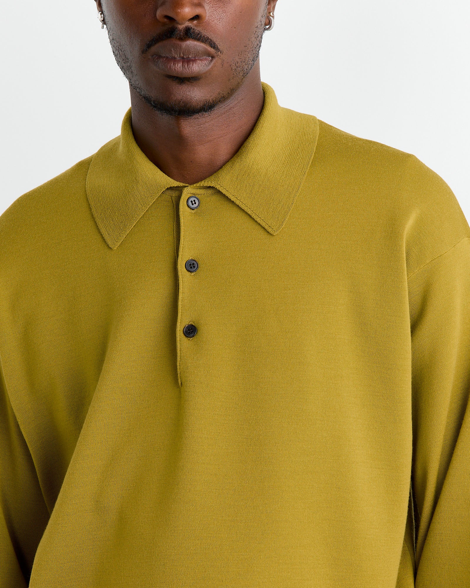 32 Gauge Smooth Wool Polo in Olive Yellow