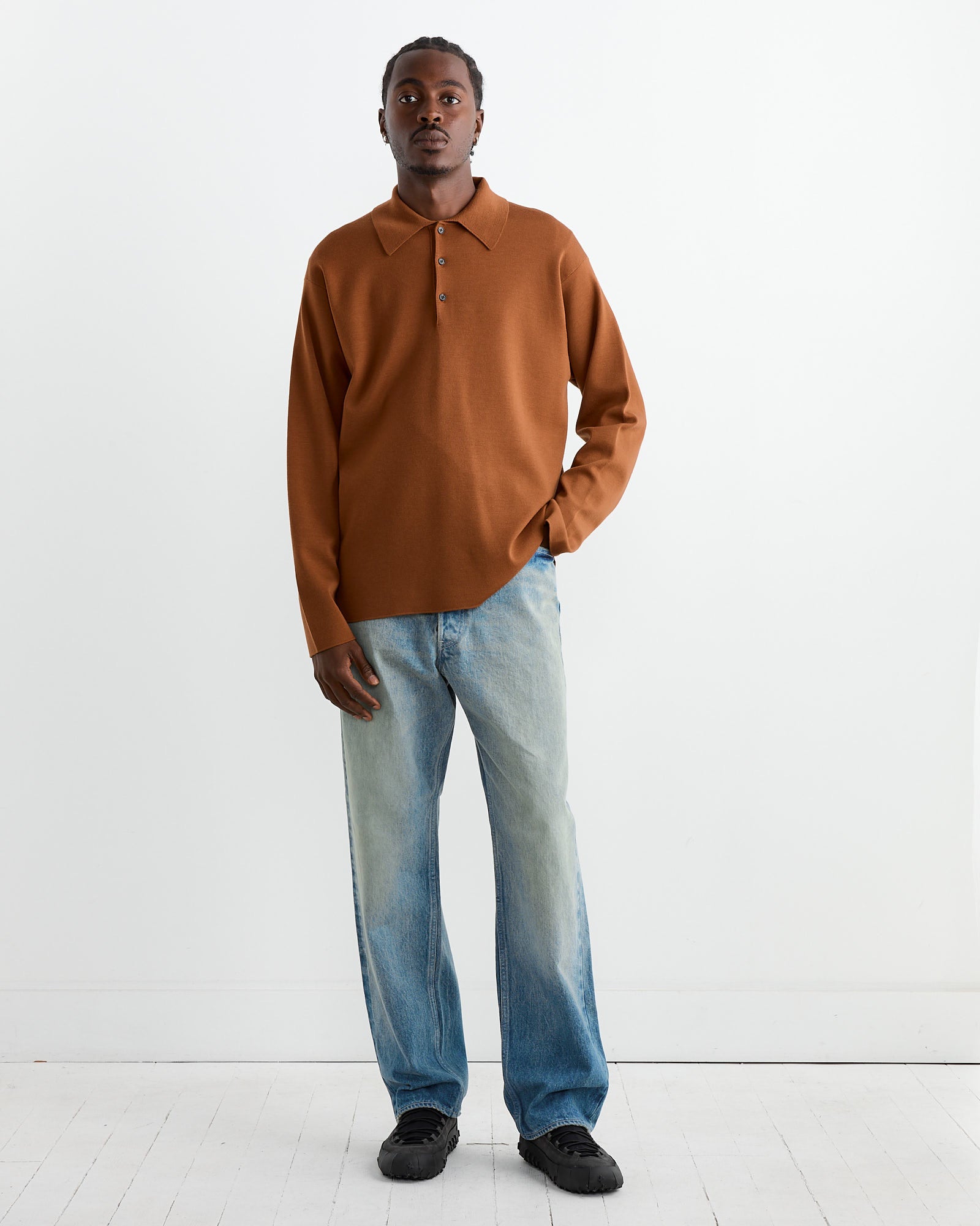 32 Gauge Smooth Wool Polo in Brick