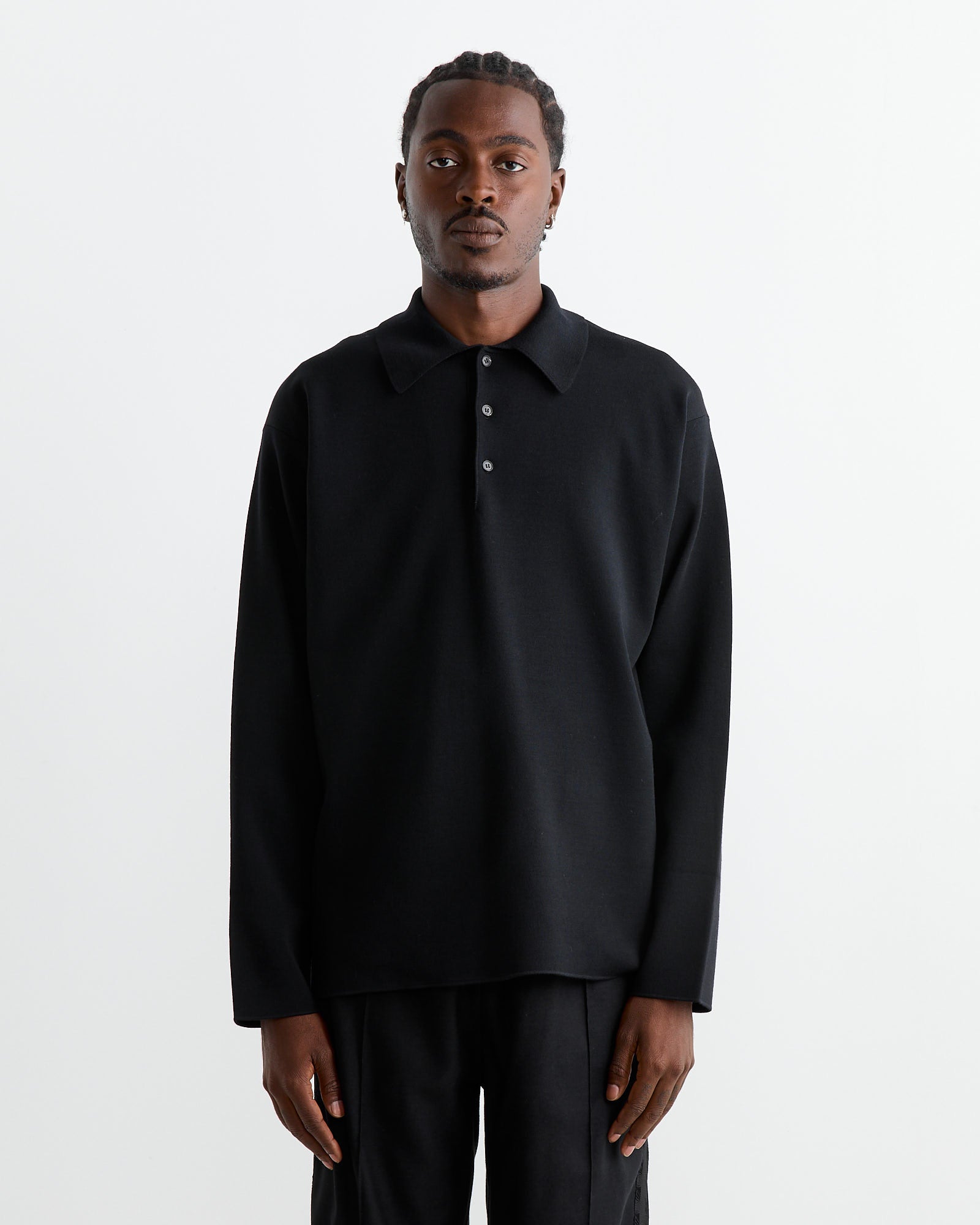 32 Gauge Smooth Wool Polo in Black