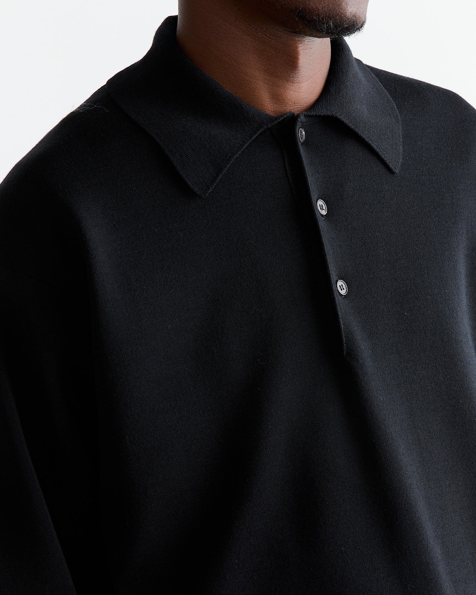 32 Gauge Smooth Wool Polo in Black