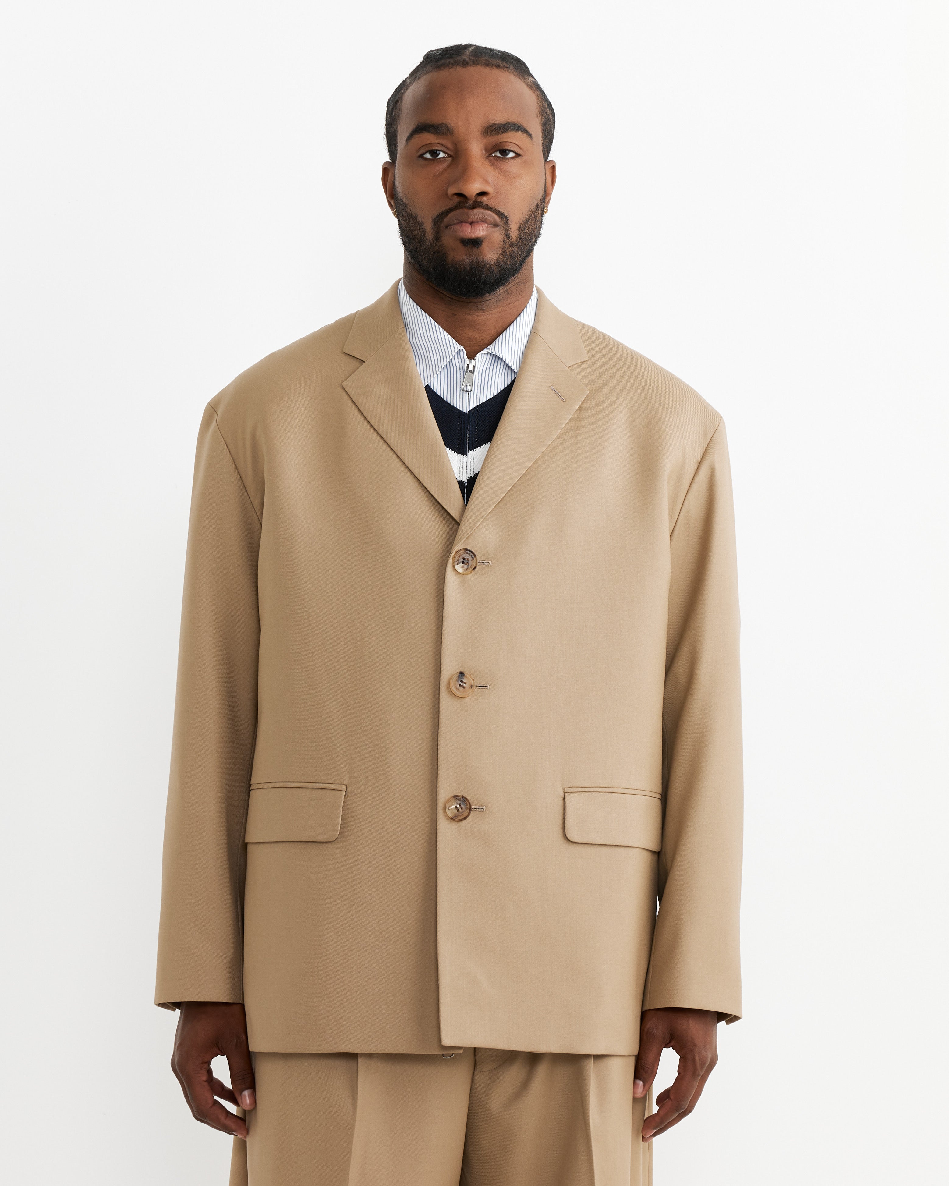 Oversized Single-Breasted Jacket in Beige