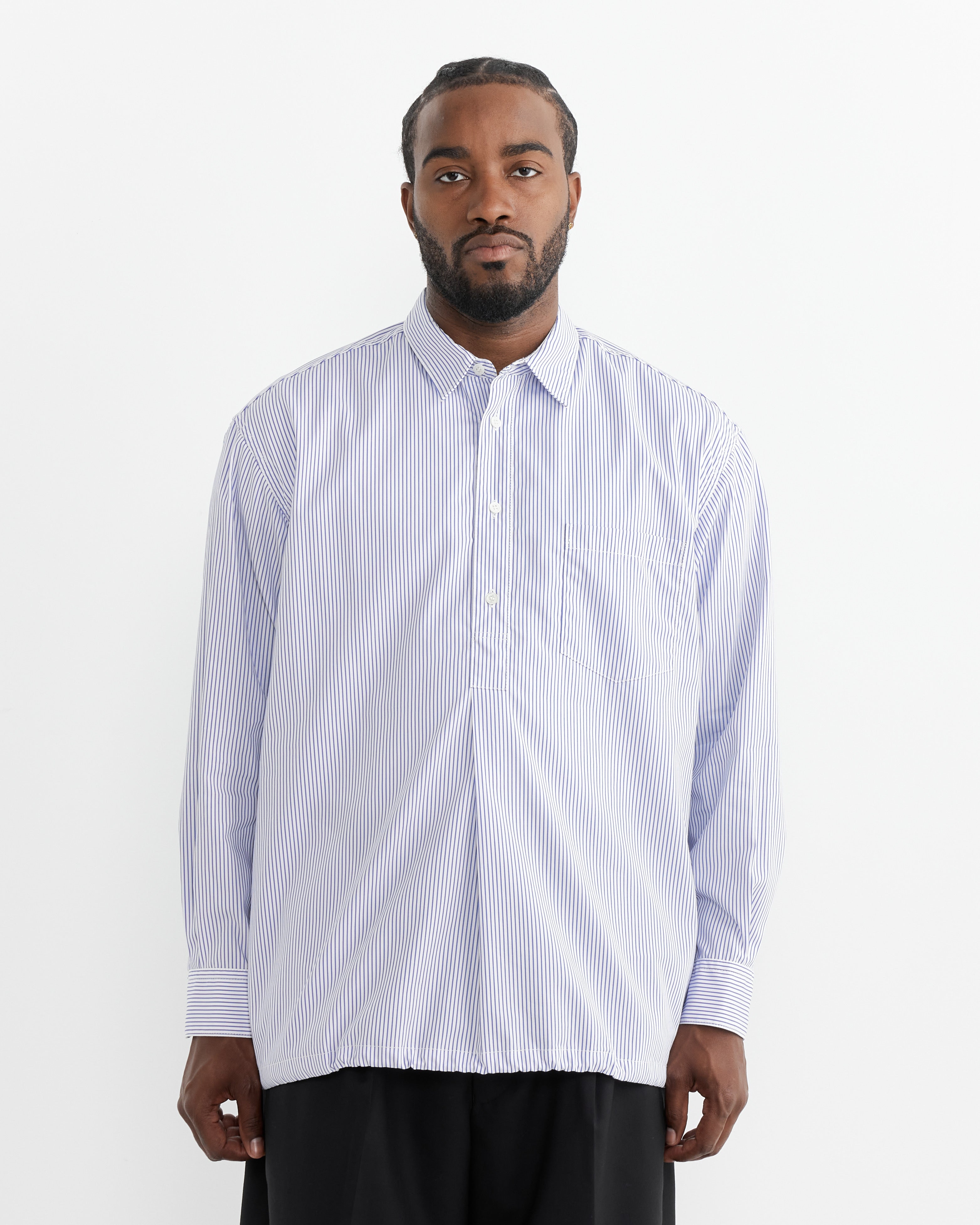 Cotton Pop-Over Shirt in White/Blue Stripe