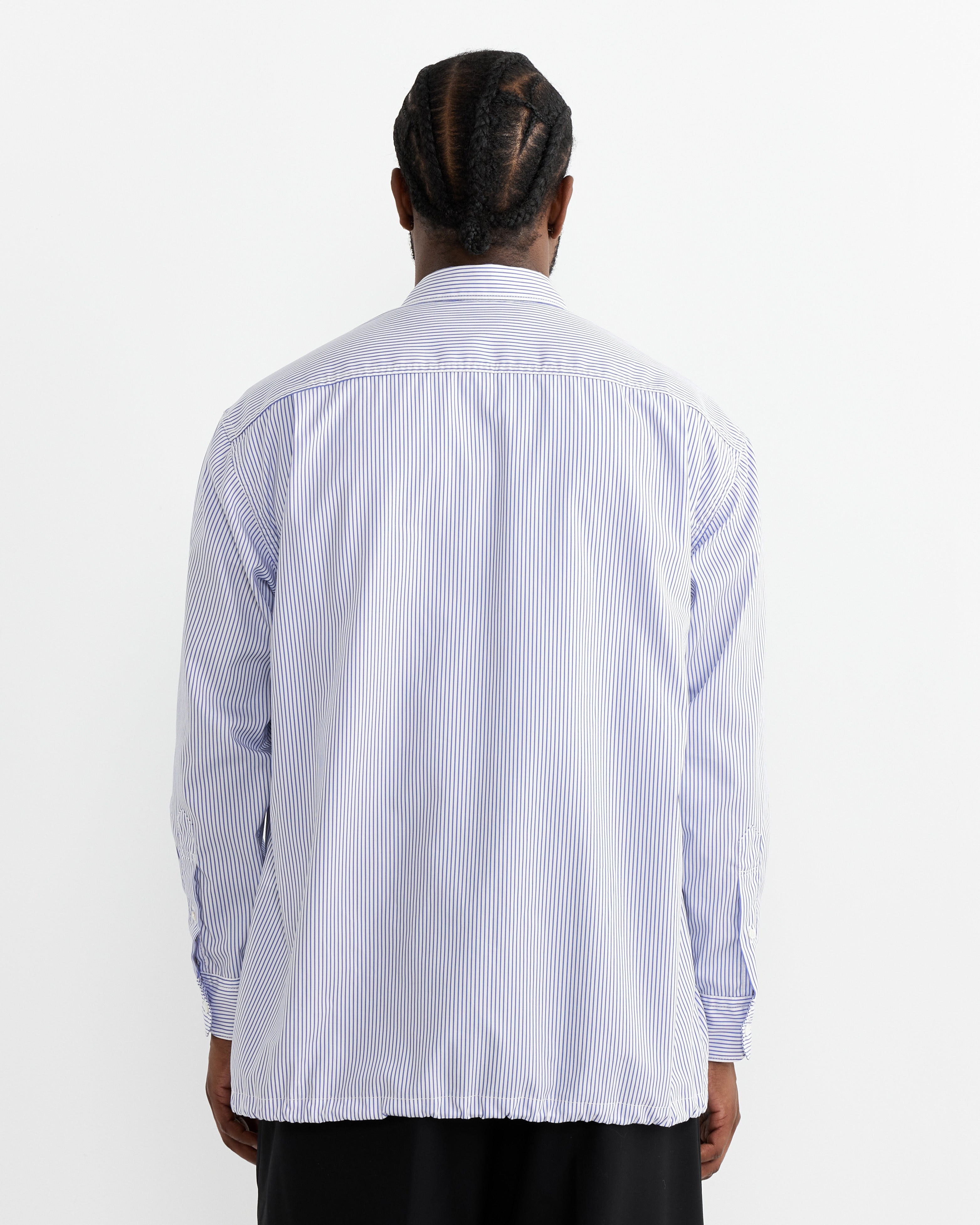 Cotton Pop-Over Shirt in White/Blue Stripe