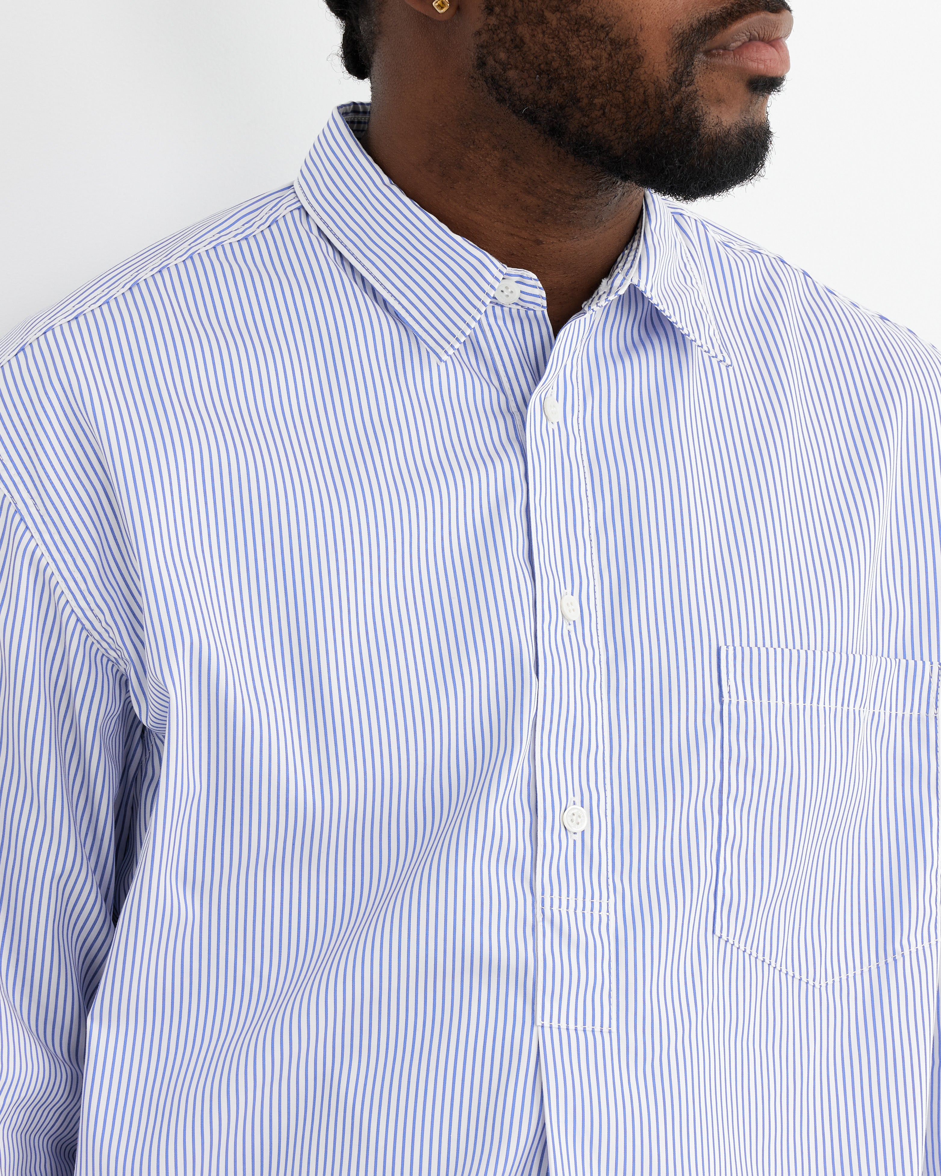 Cotton Pop-Over Shirt in White/Blue Stripe