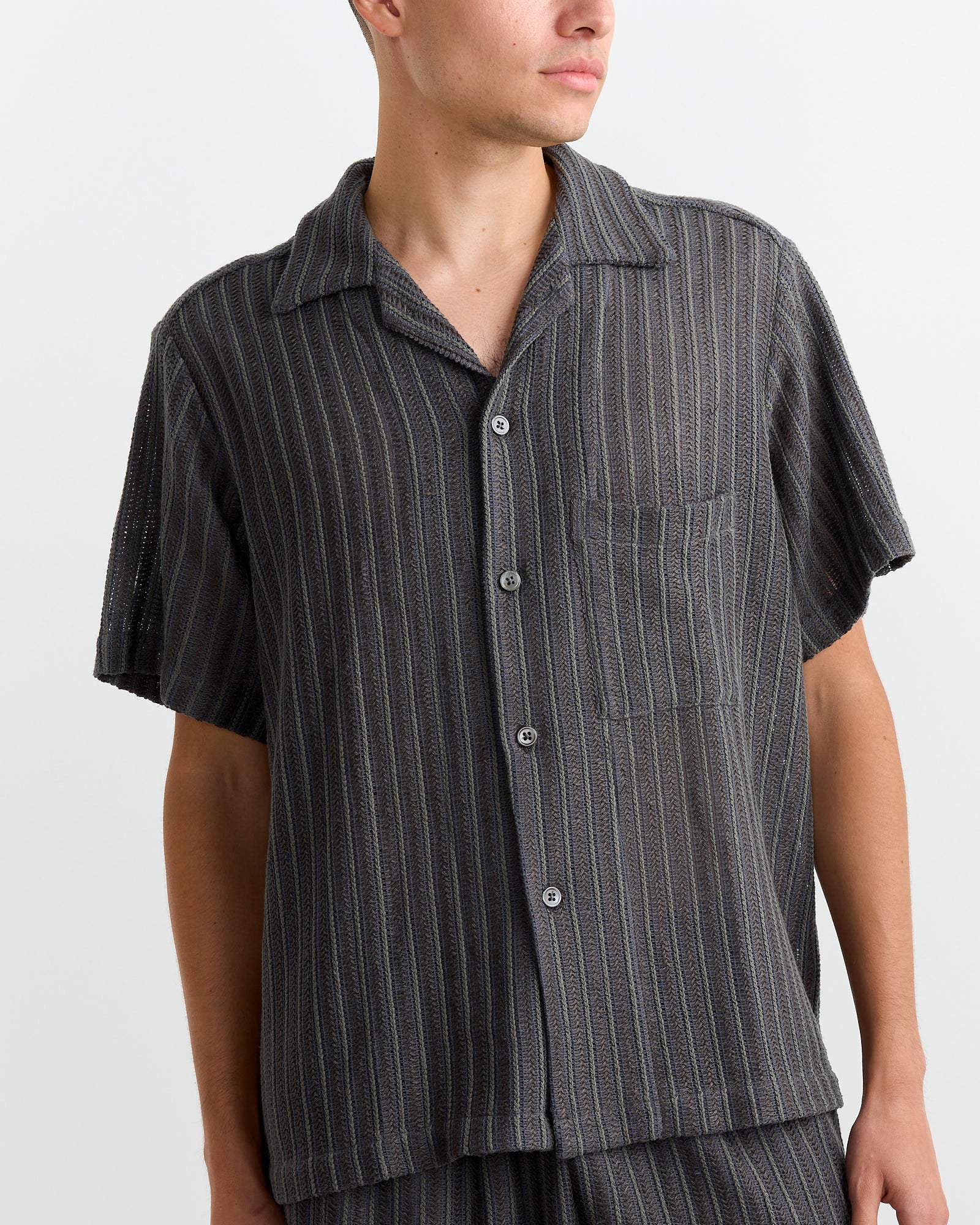 Acoustic Shirt in Cotton/Linen Mesh Olive - Cotton/Linen Mesh Olive / M (265765)