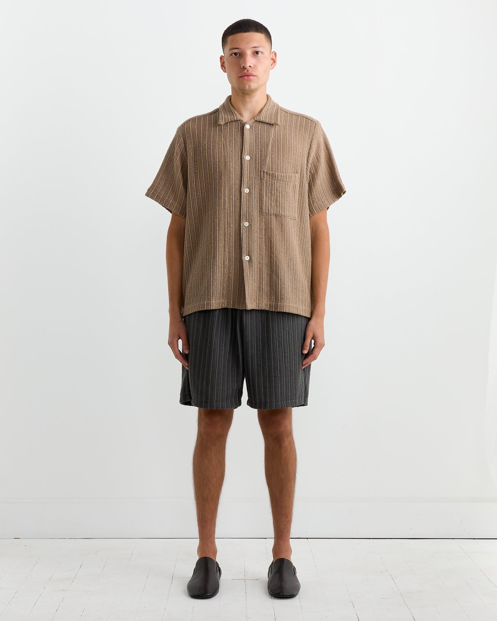 Acoustic Shirt in Cotton/Linen Mesh Tan