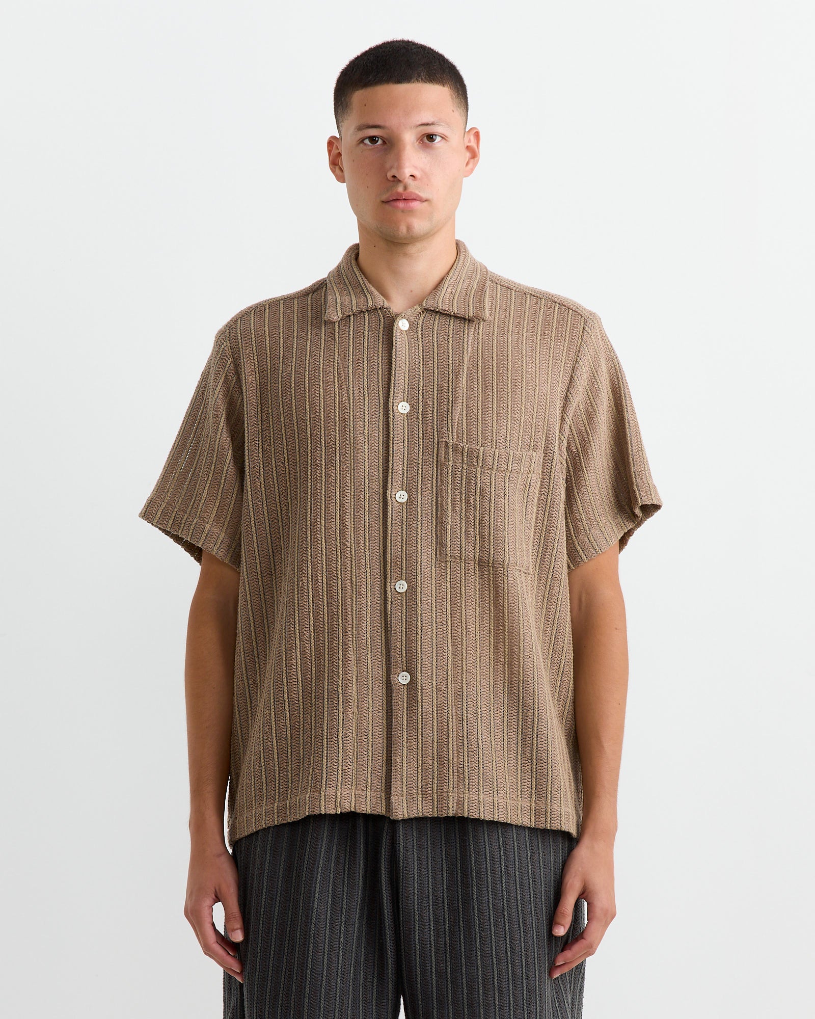 Acoustic Shirt in Cotton/Linen Mesh Tan