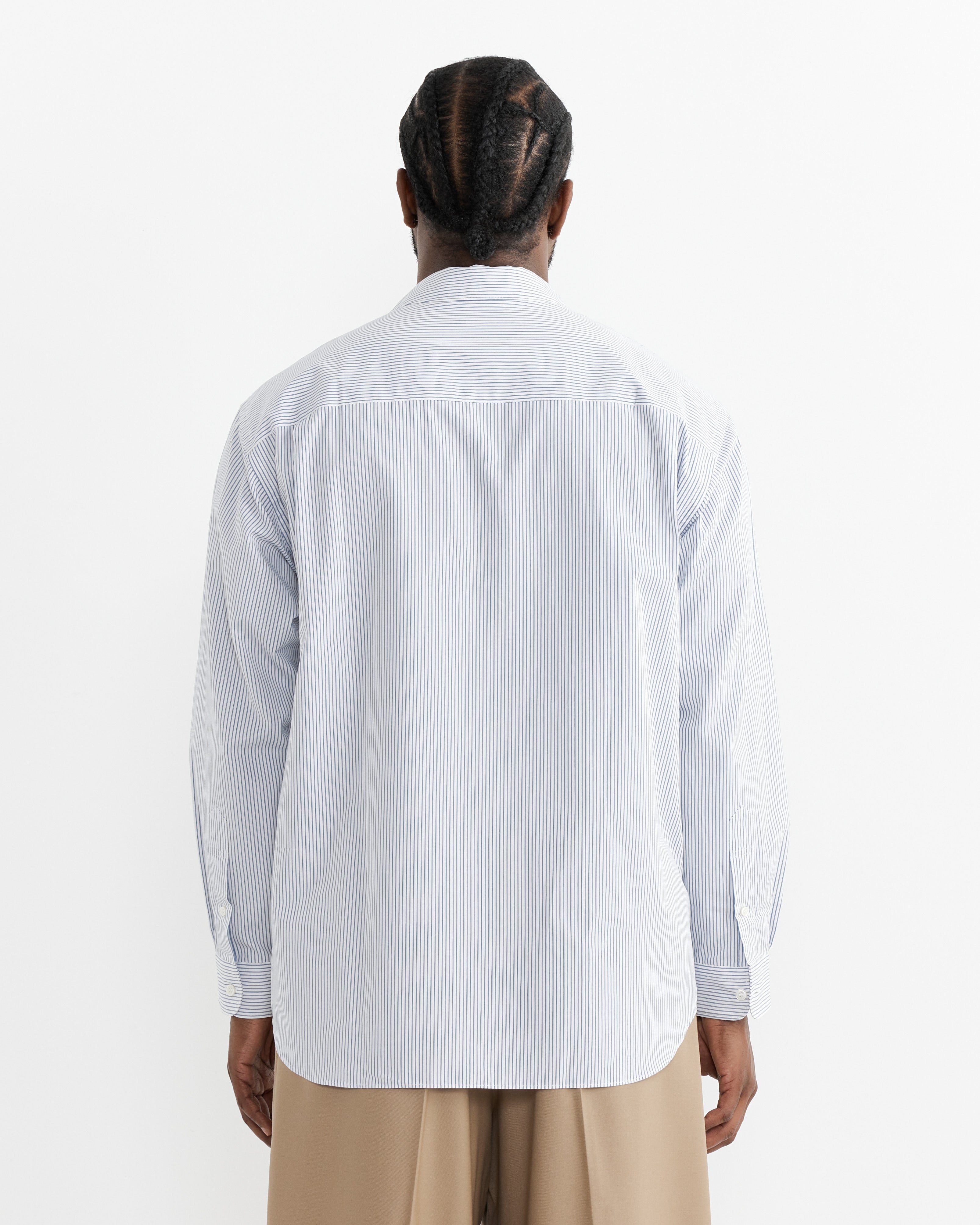 Cotton Zip Shirt in White/Blue Stripe