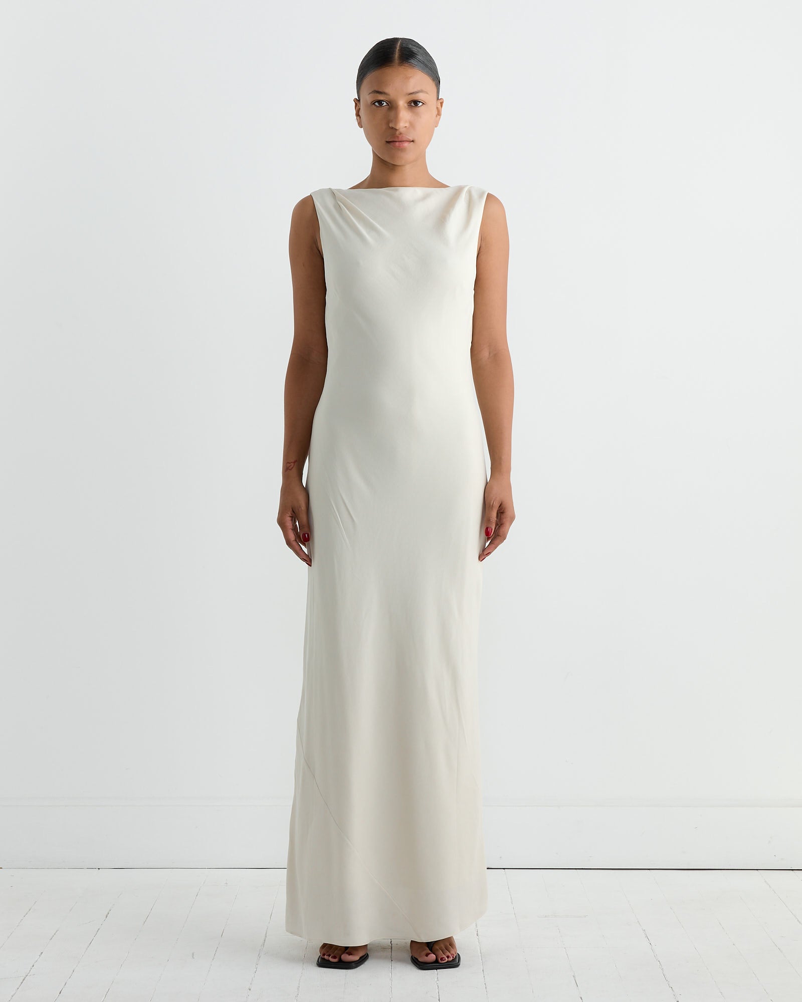 Draped Cowl Dress in Dove