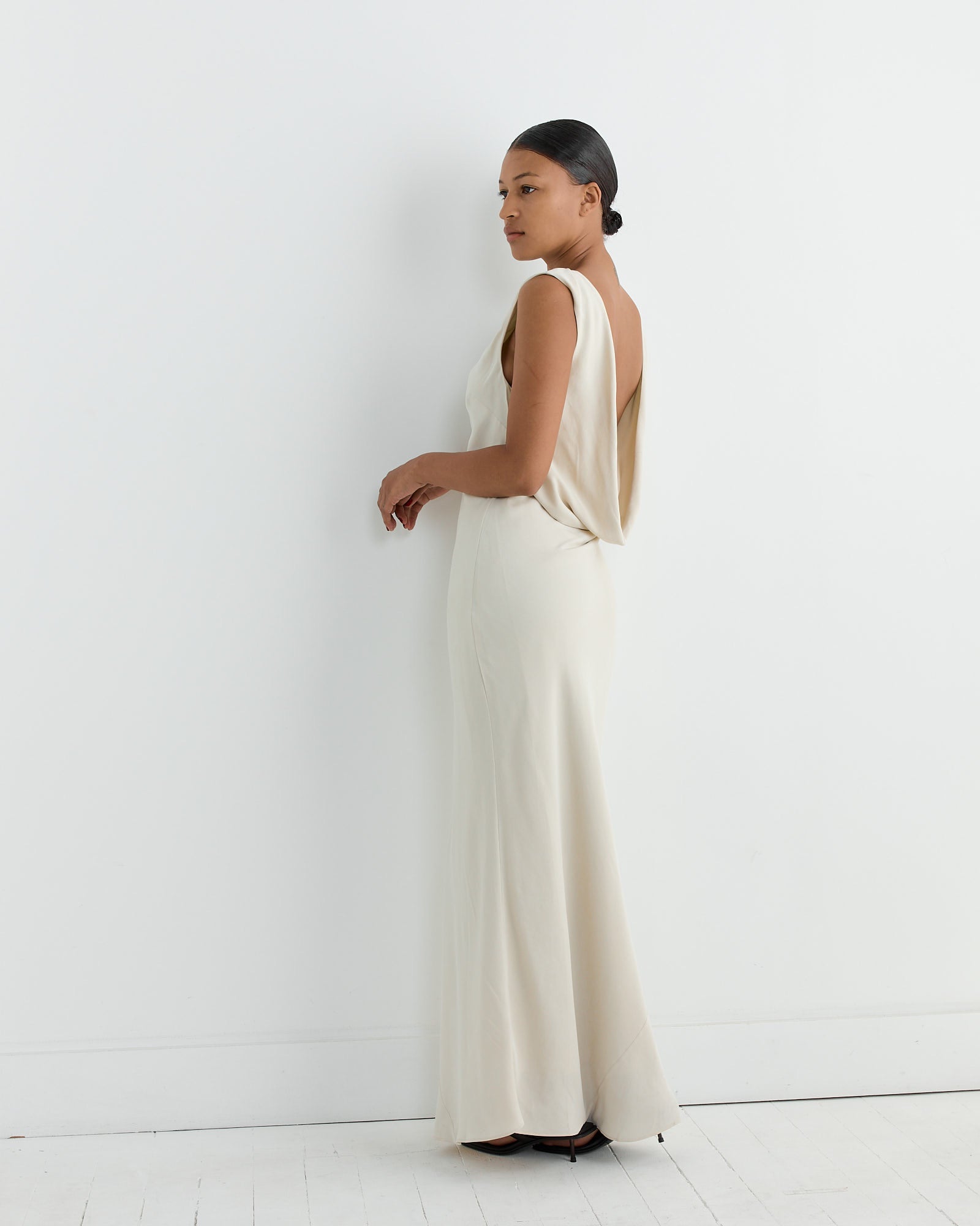 Draped Cowl Dress in Dove