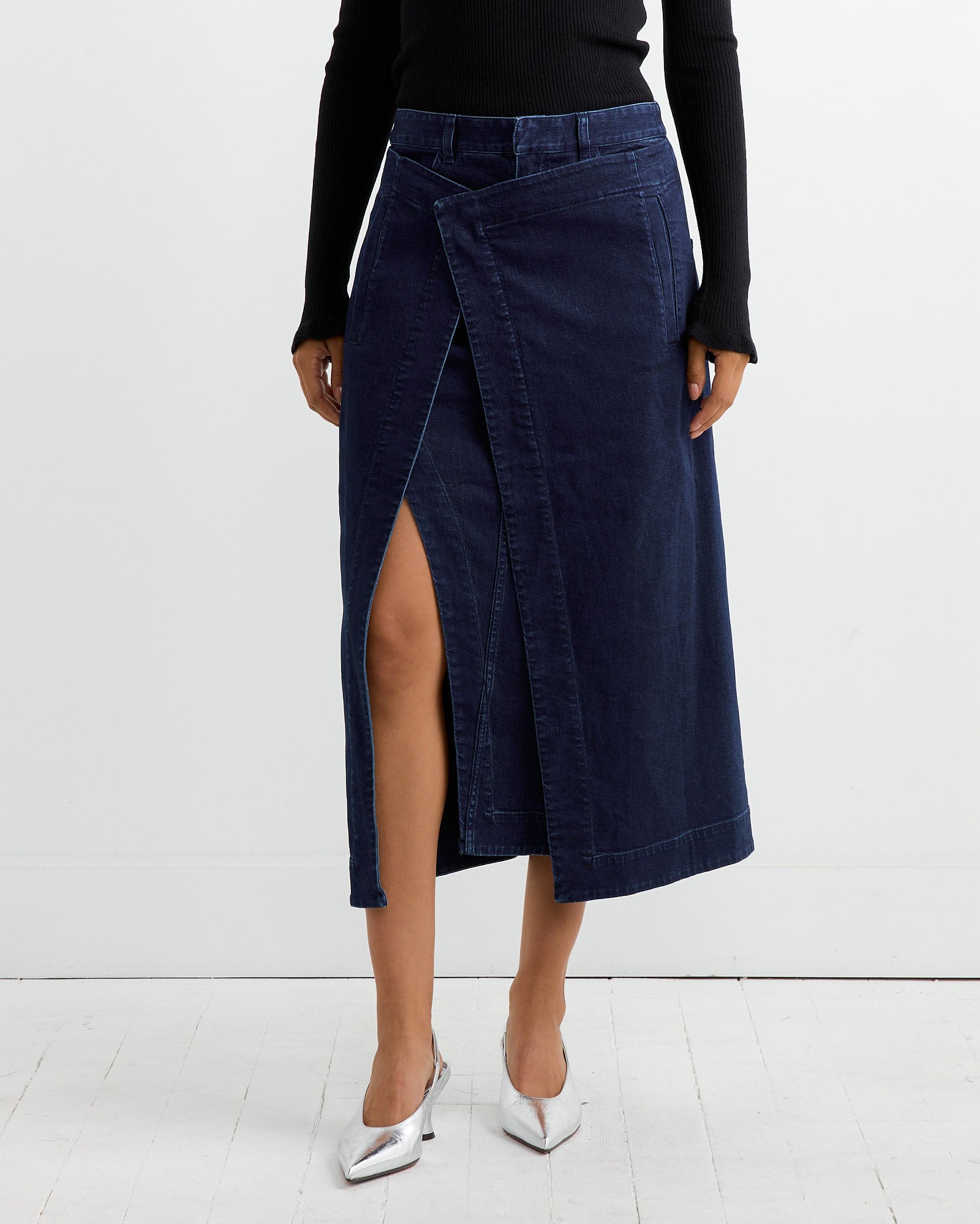 Denim Wrap Skirt in Classic Indigo