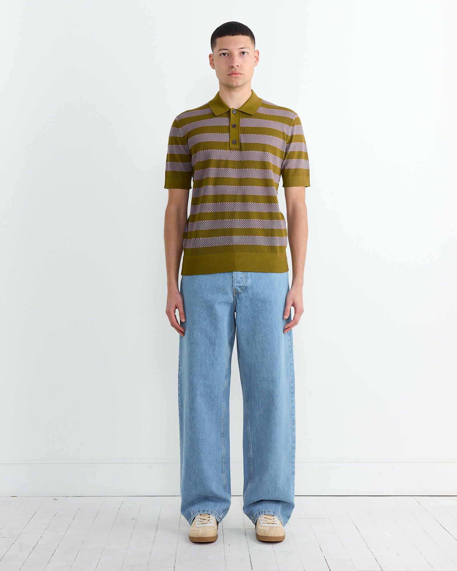 Dries Van Noten Mercy Stripe 1701 Polo Olive - Olive / L (267019)