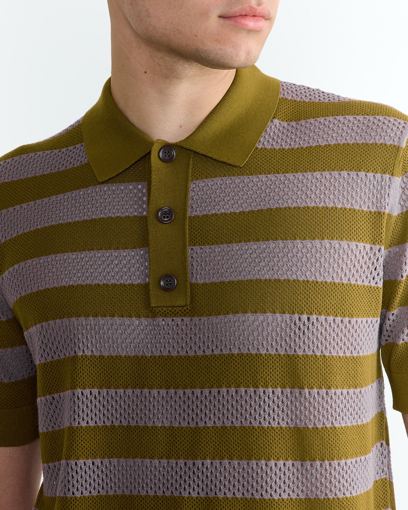 Dries Van Noten Mercy Stripe 1701 Polo Olive - Olive / L (267019)