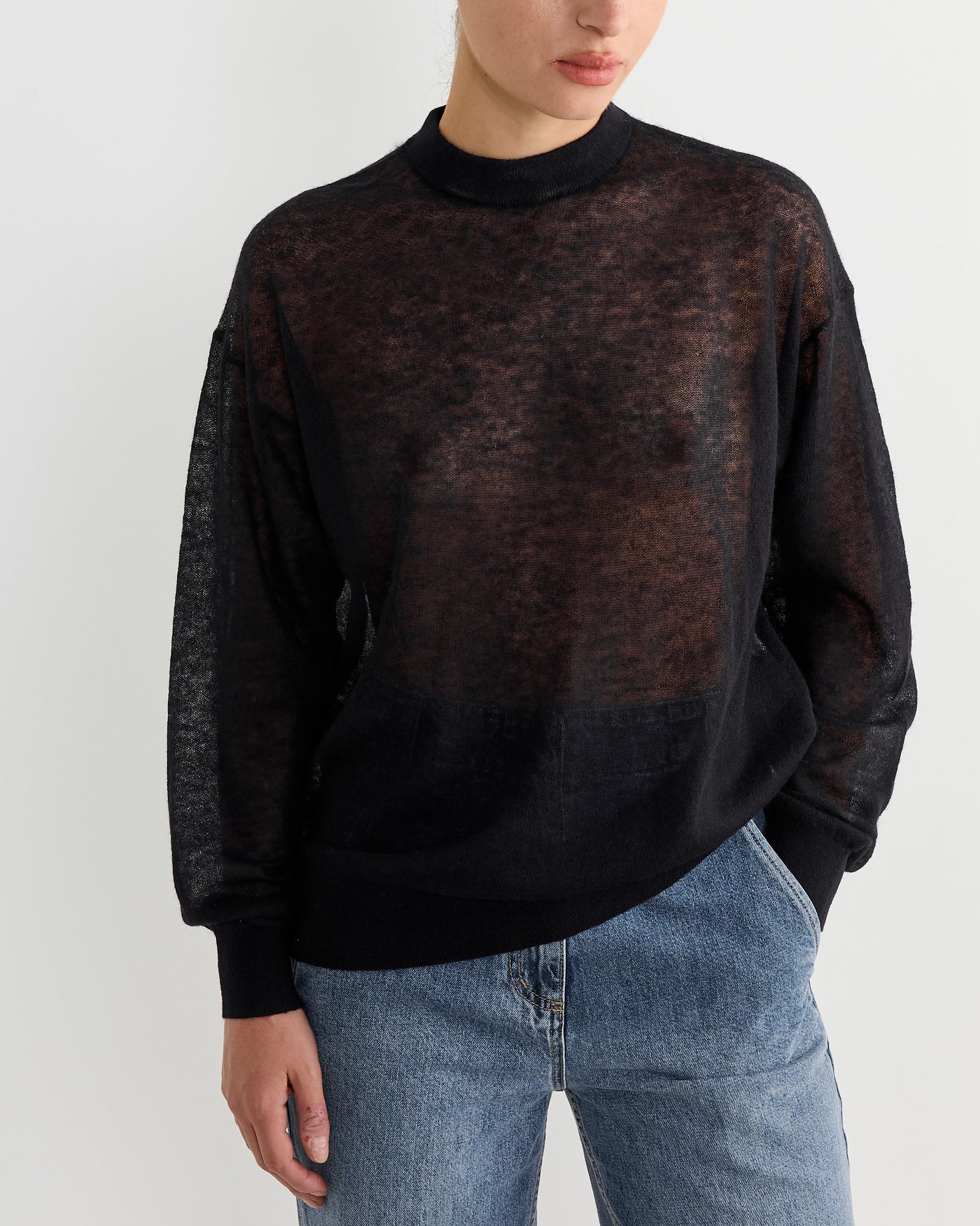 Tibi Sheer Sweater Crewneck Easy Pullover Dark Navy - Dark Navy / S (267144)