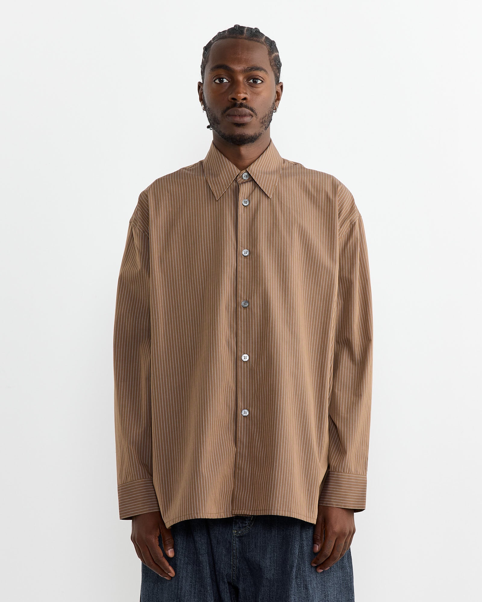 Studio Nicholson Strike Shirt Toffee Stripe - Toffee Stripe / S (268499)