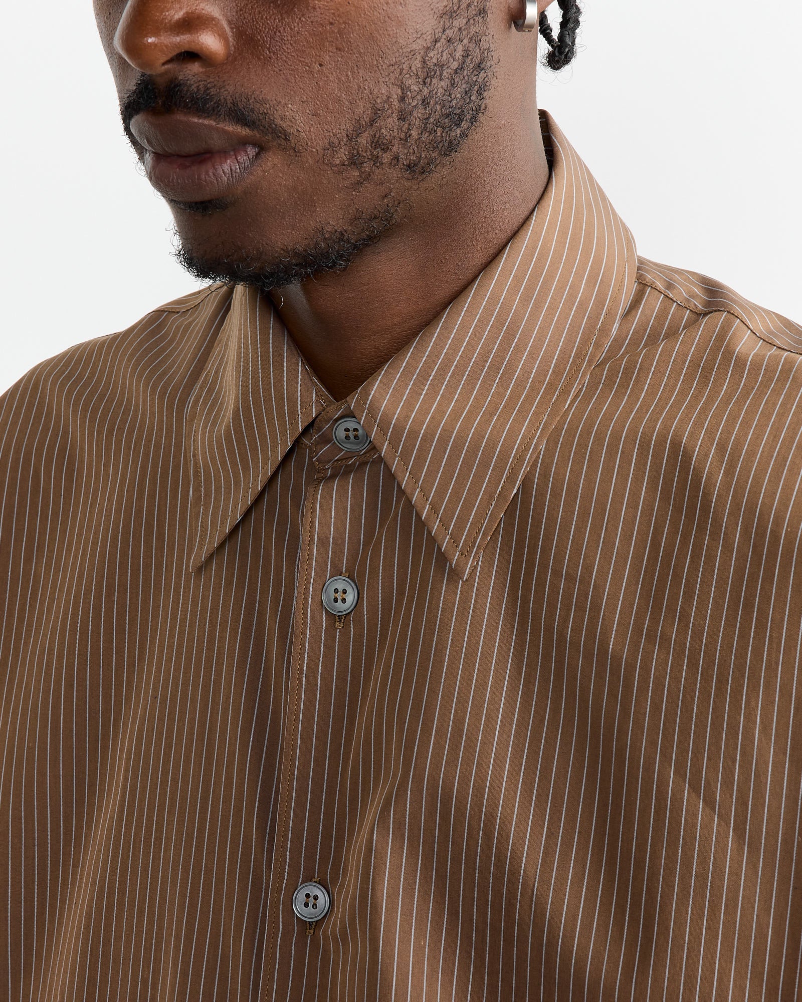 Studio Nicholson Strike Shirt Toffee Stripe - Toffee Stripe / S (268499)