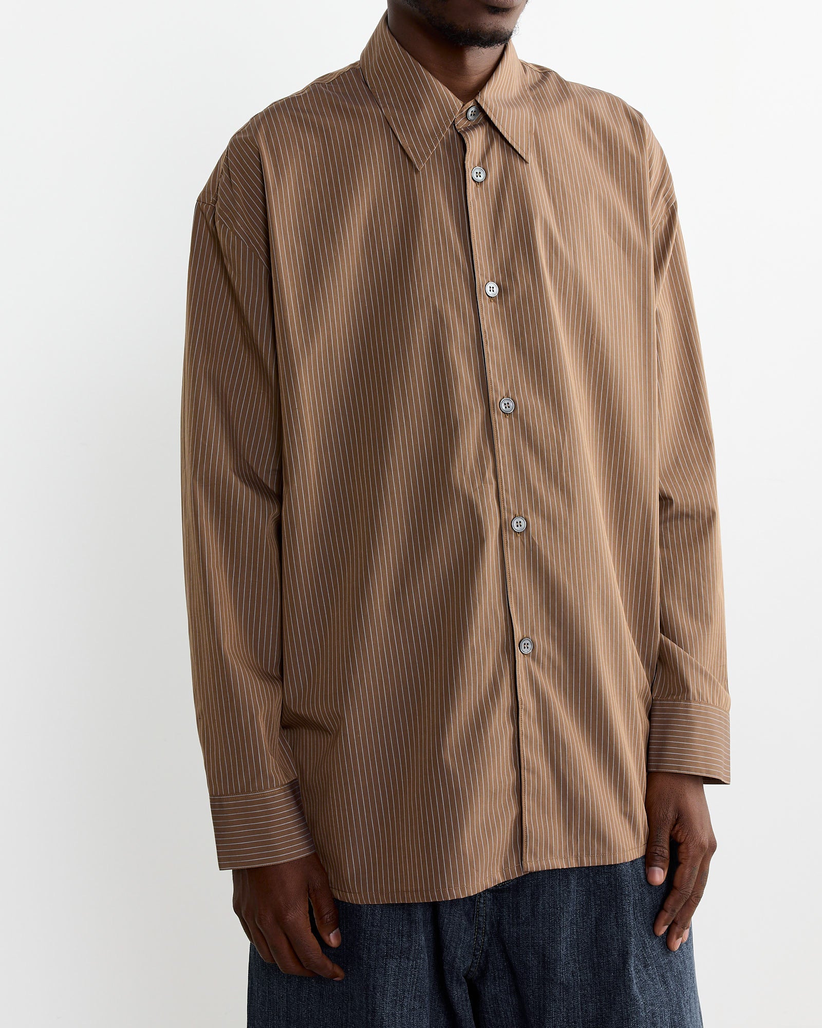 Studio Nicholson Strike Shirt Toffee Stripe - Toffee Stripe / S (268499)