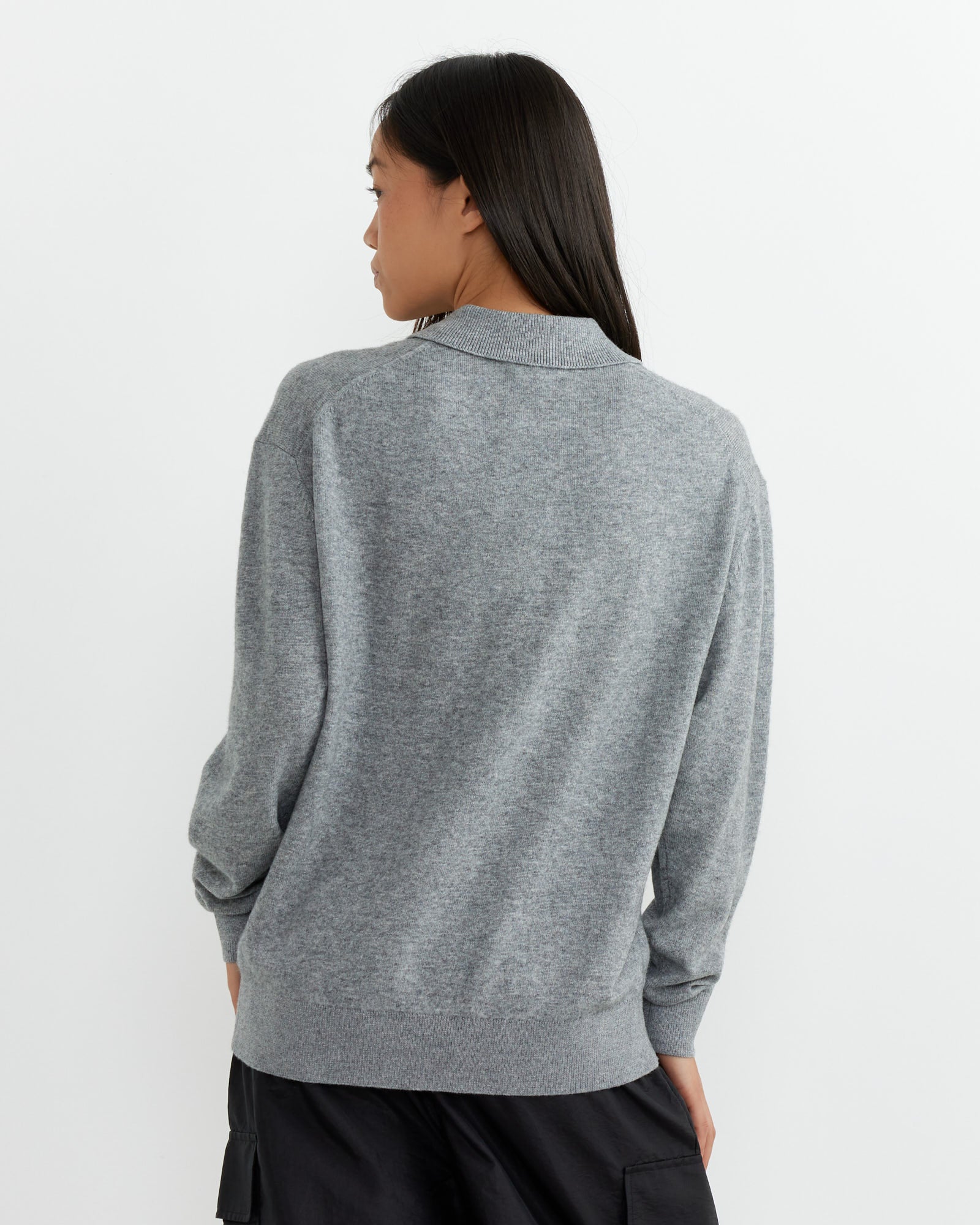 Washable Cashmere Polo Sweater in Heather Grey