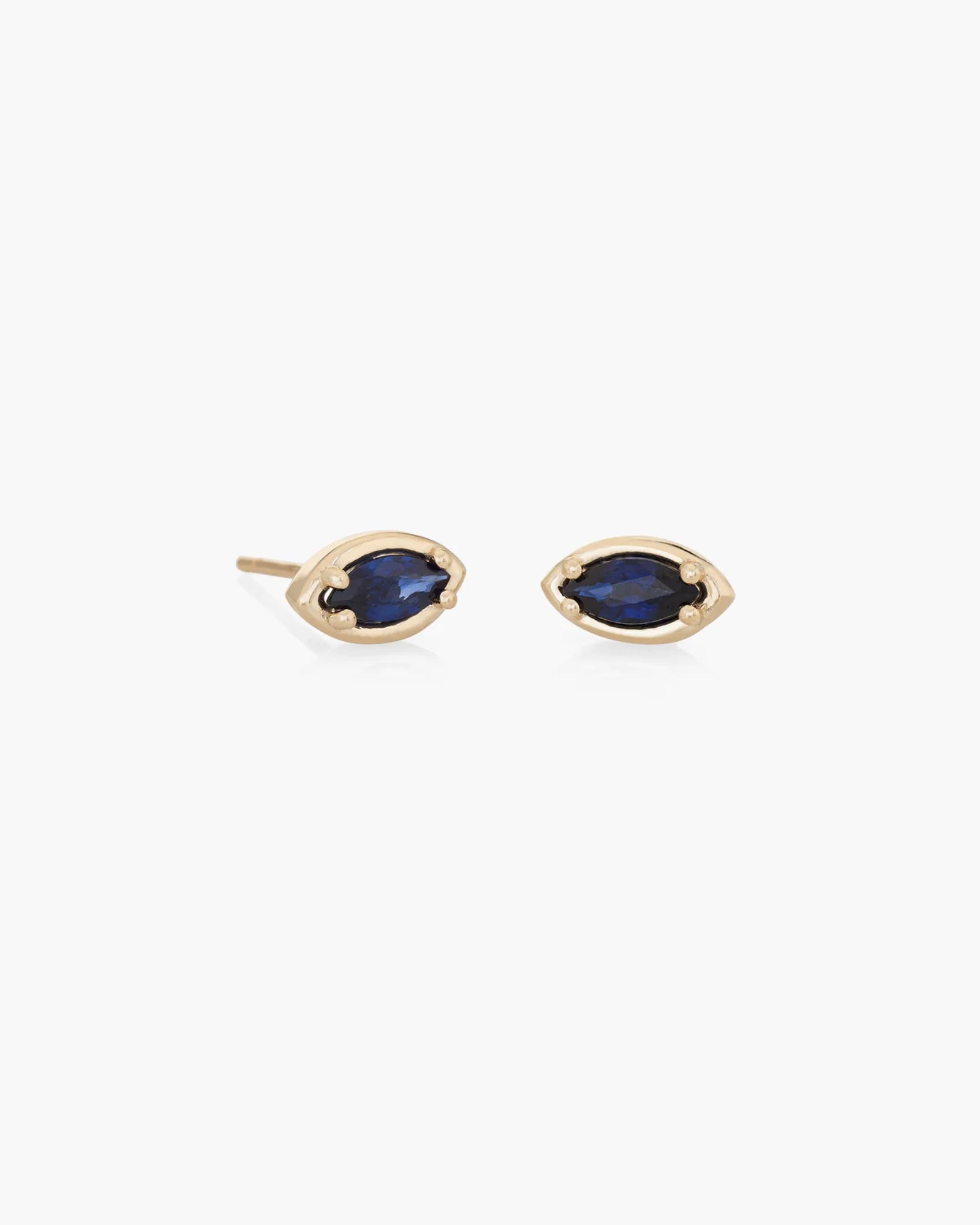 Marquise Studs in 14K /  Dark Blue Sapphire