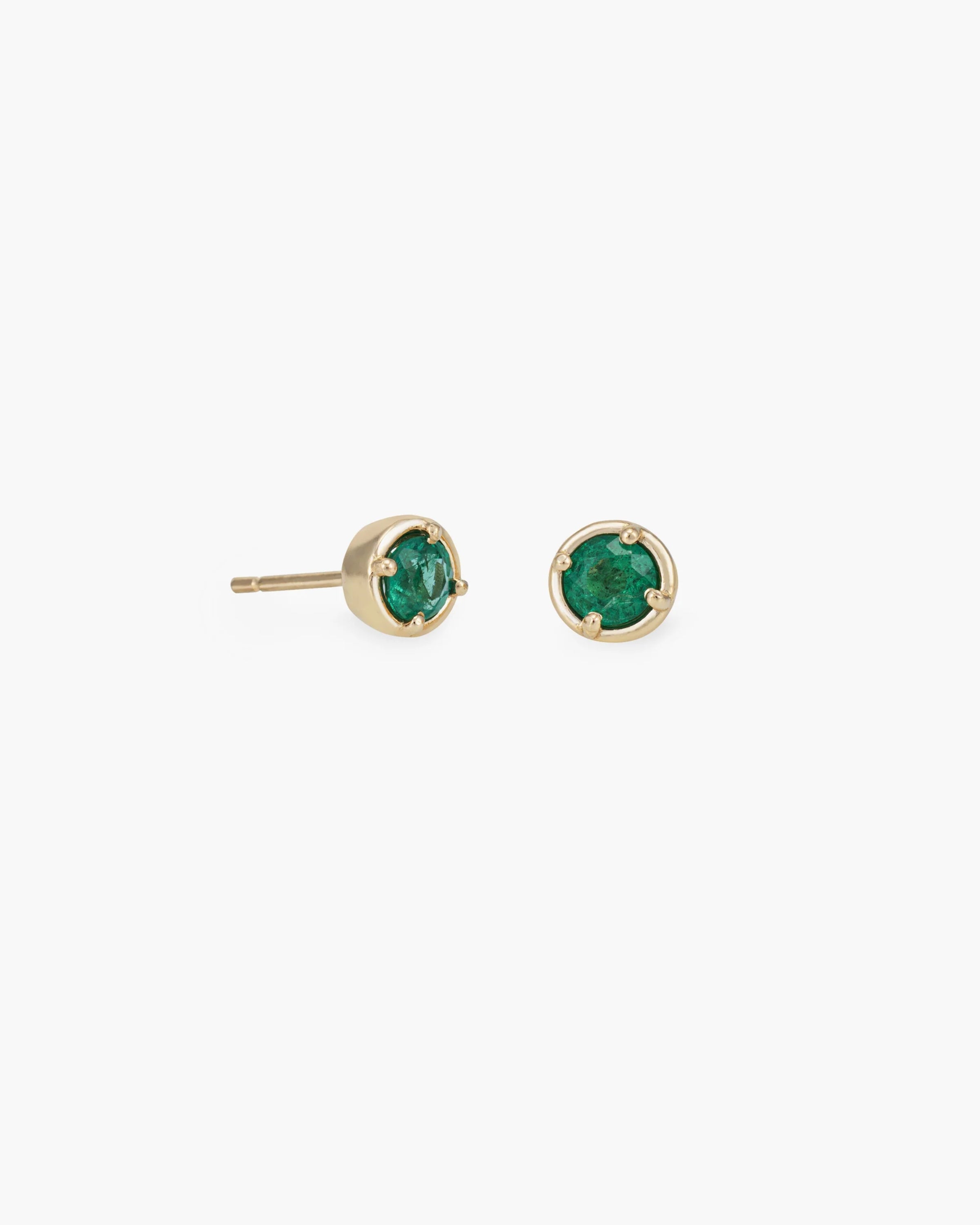 Single Dot Stud in 14k Yellow Gold / Emerald