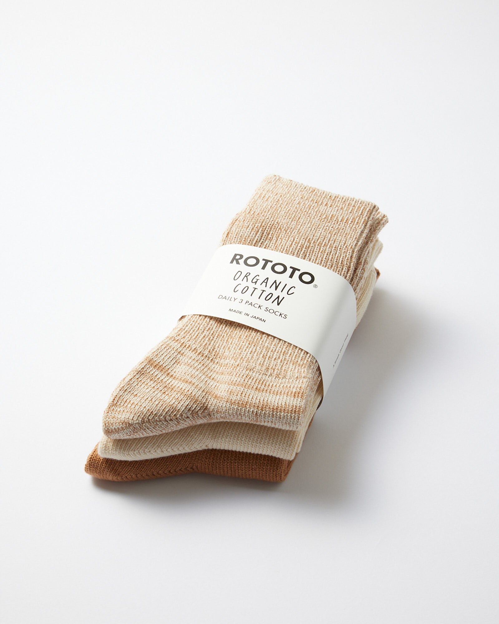 1427 Daily 3 Pack Ribbed Crew Socks in Ecru/Brown