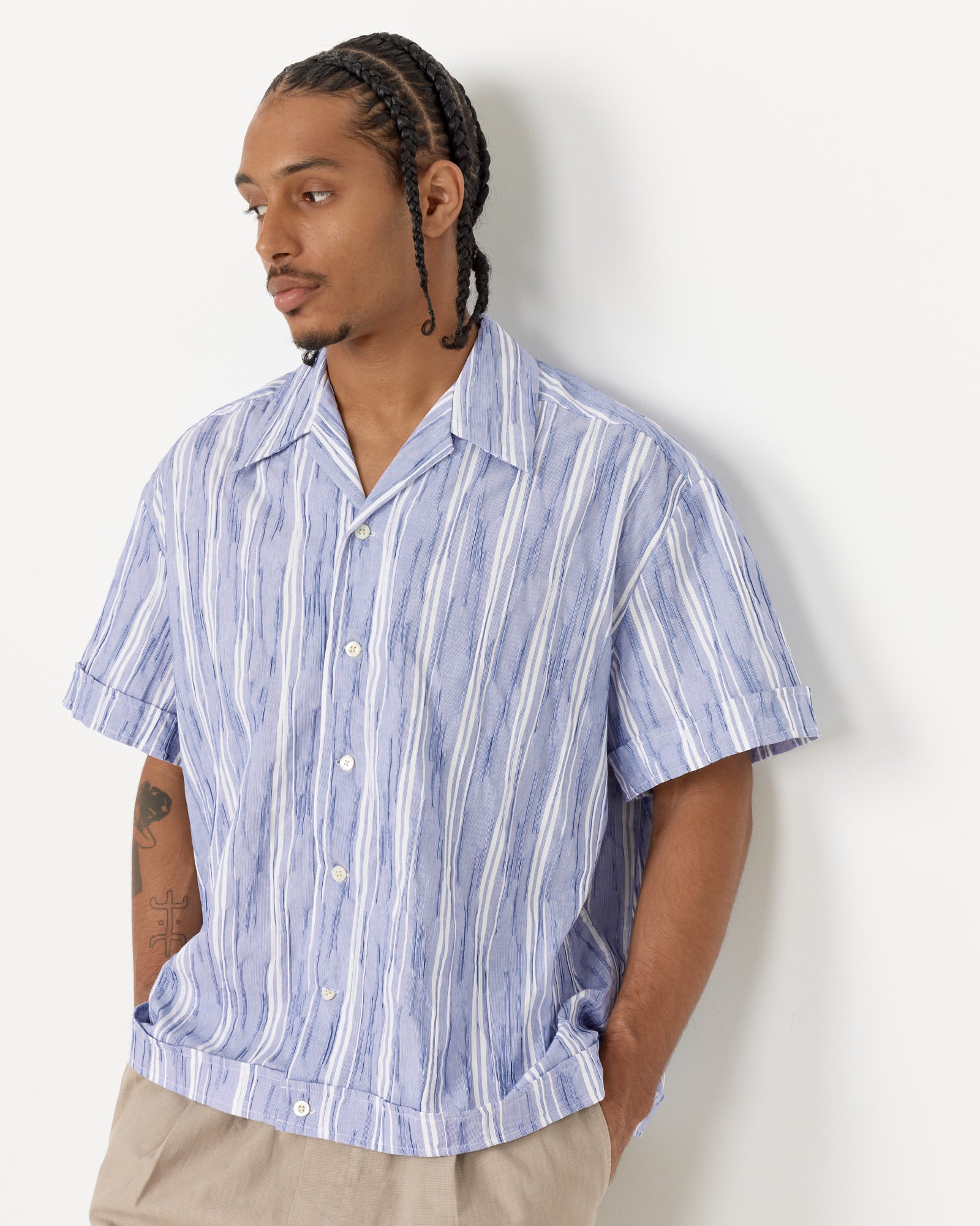 Bongo Shirt Wrinkle Stripe in Blue