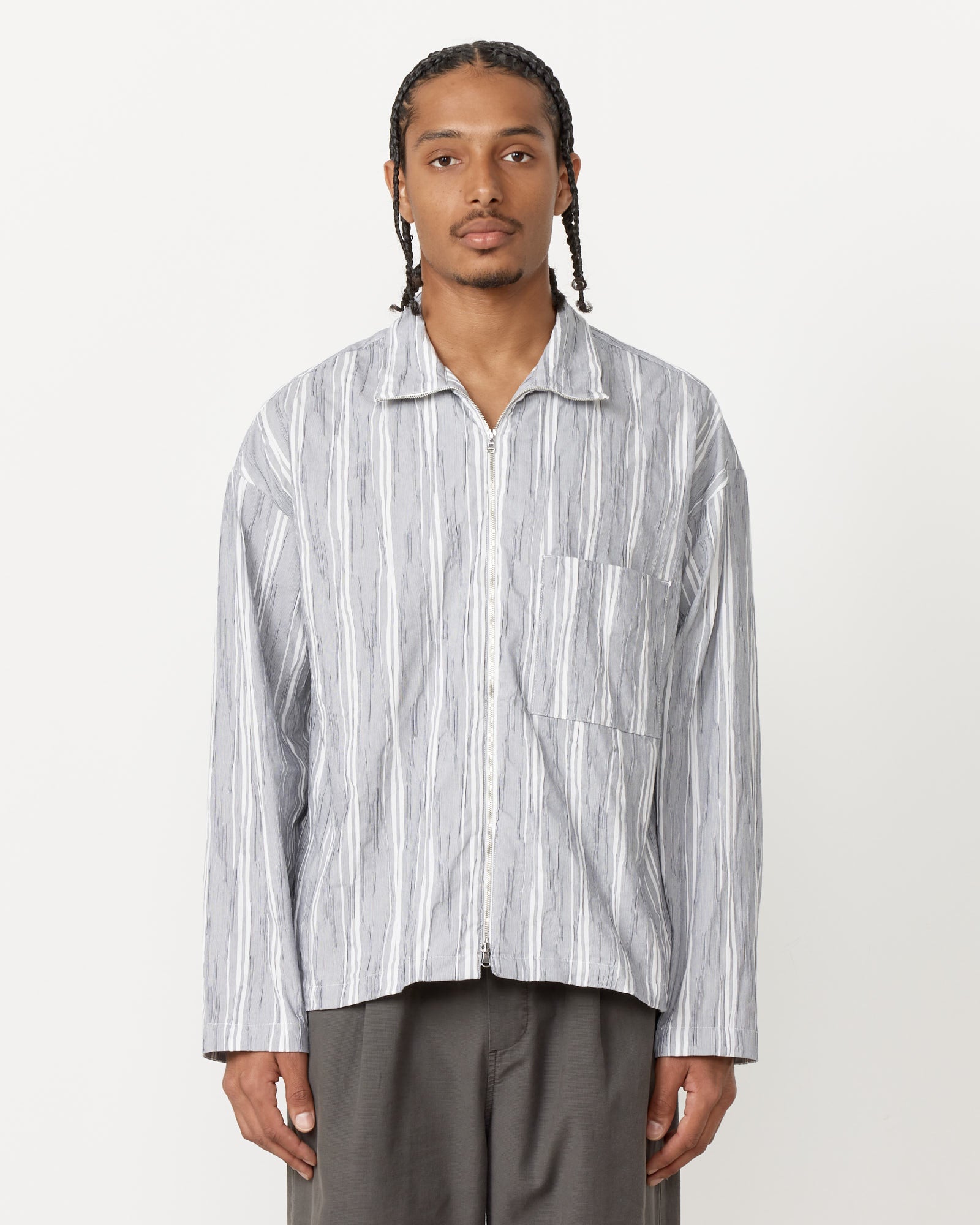 Enzo Shirt Wrinkle Stripe in Grey