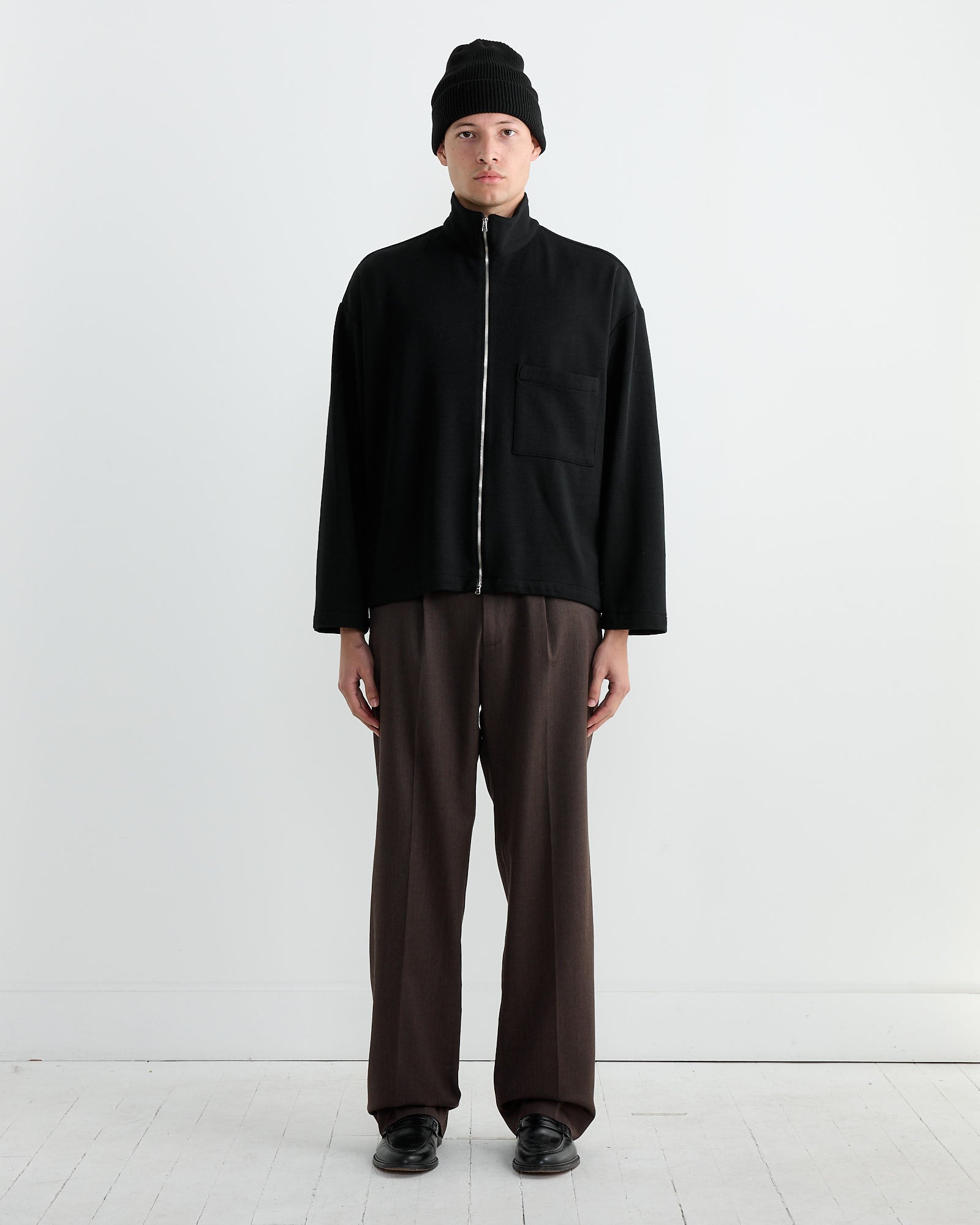 Enzo Shirt in Wool Double Knit Black