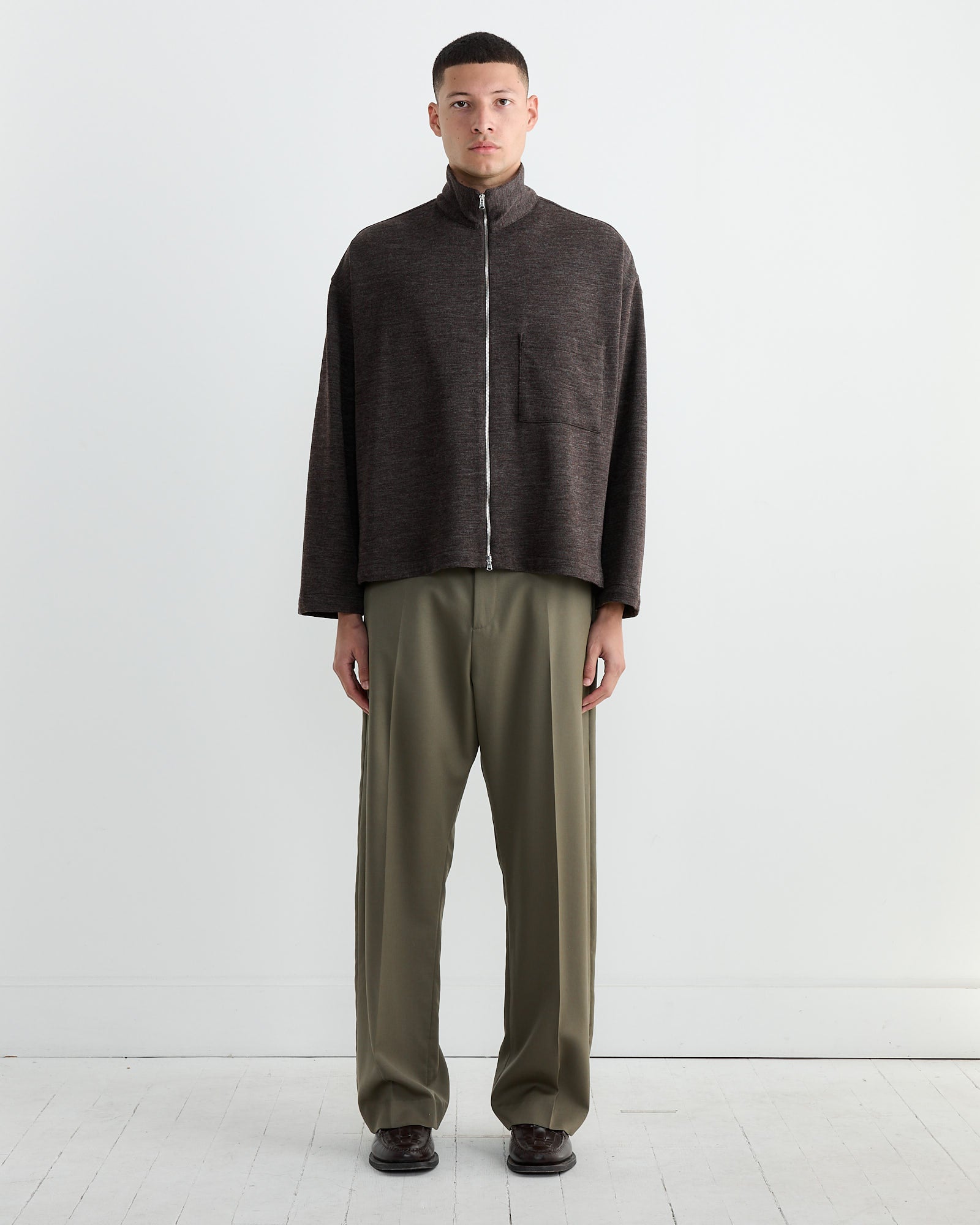 Enzo Shirt in Wool Double Knit Brown Mélange